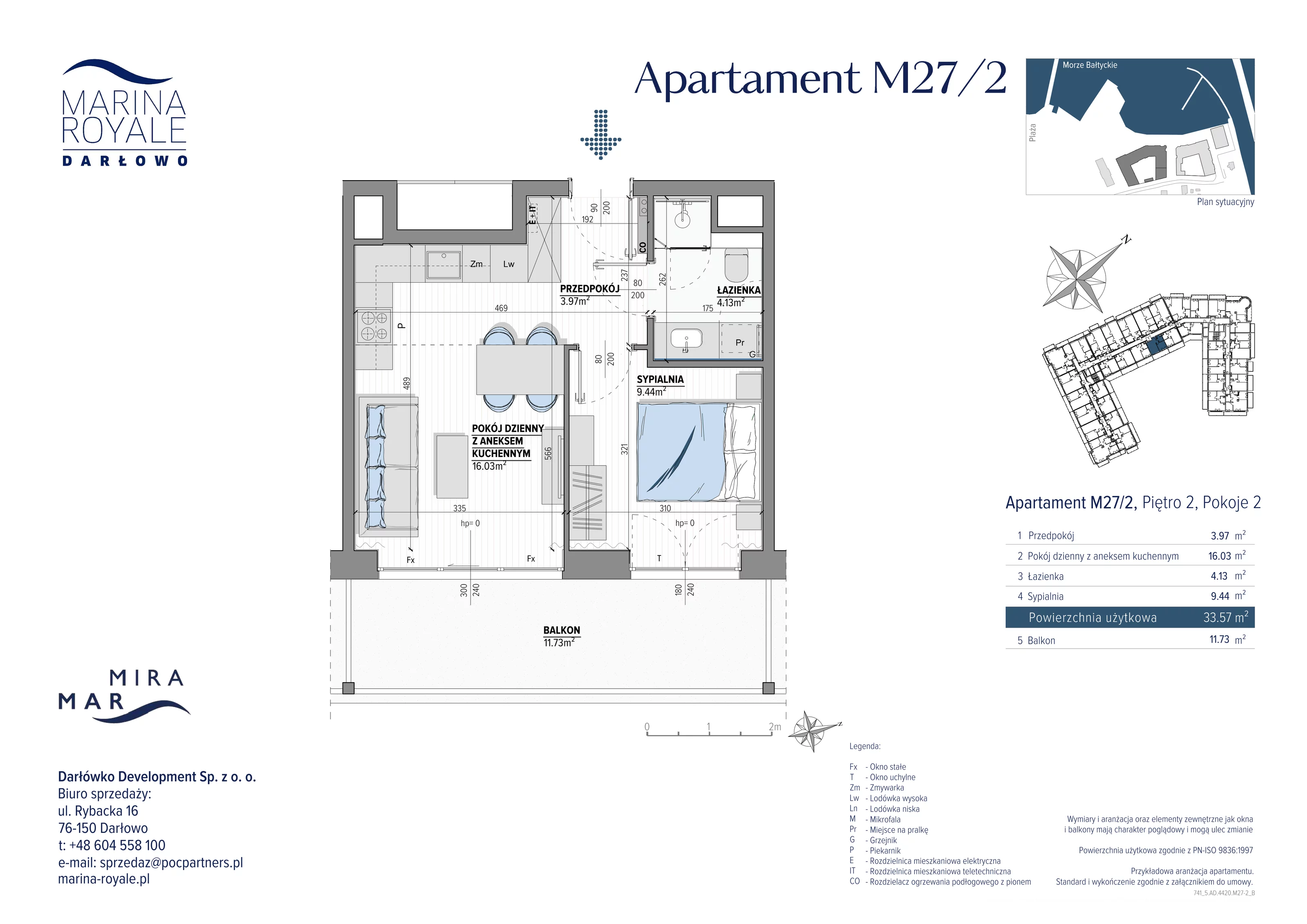 2 pokoje, apartament 33,57 m², piętro 2, oferta nr M27/2, Marina Royale, Darłowo, ul. Bulwar Zachodzącego Słońca 1
