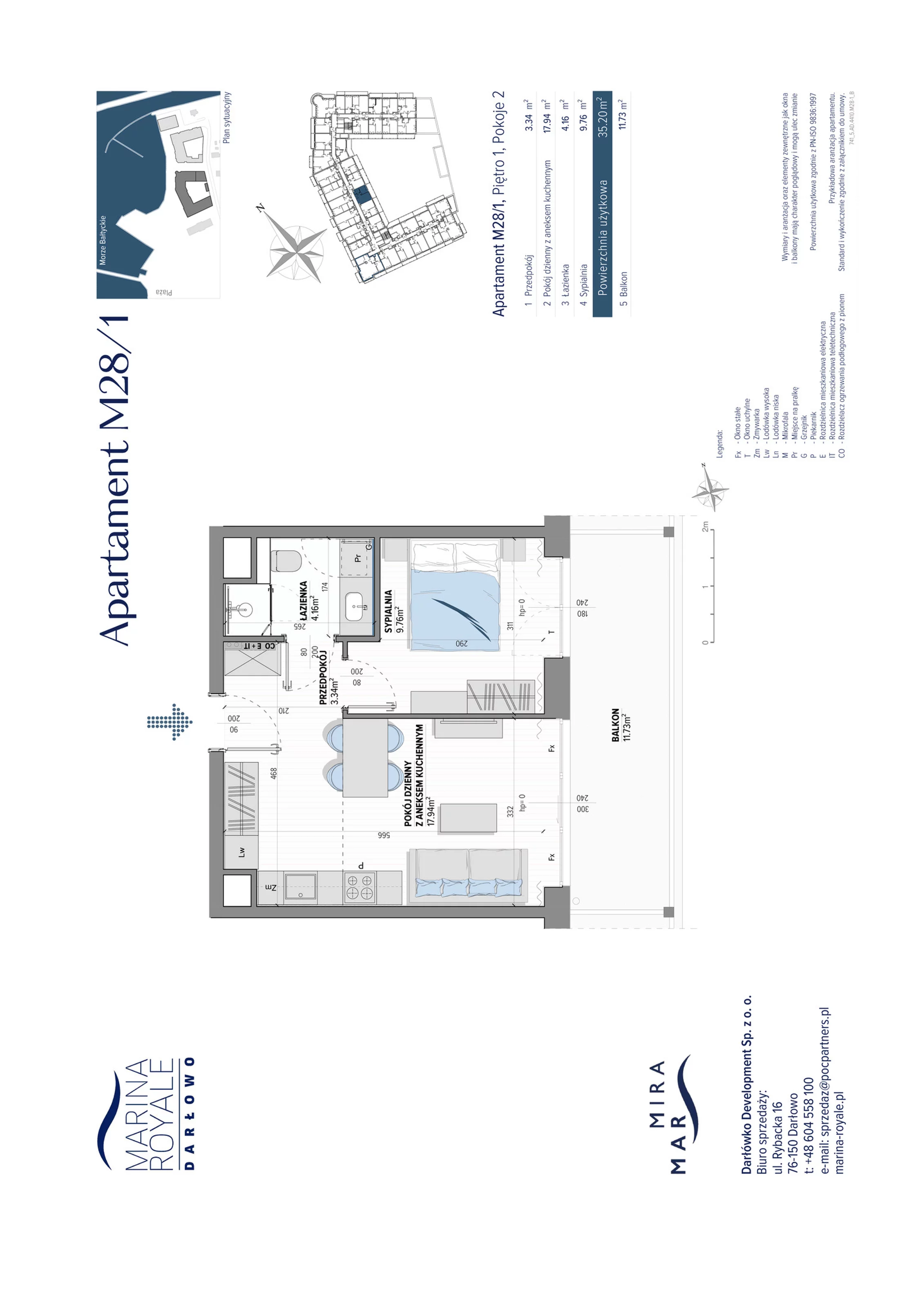 2 pokoje, apartament 35,20 m², piętro 1, oferta nr M28/1, Marina Royale, Darłowo, ul. Bulwar Zachodzącego Słońca 1
