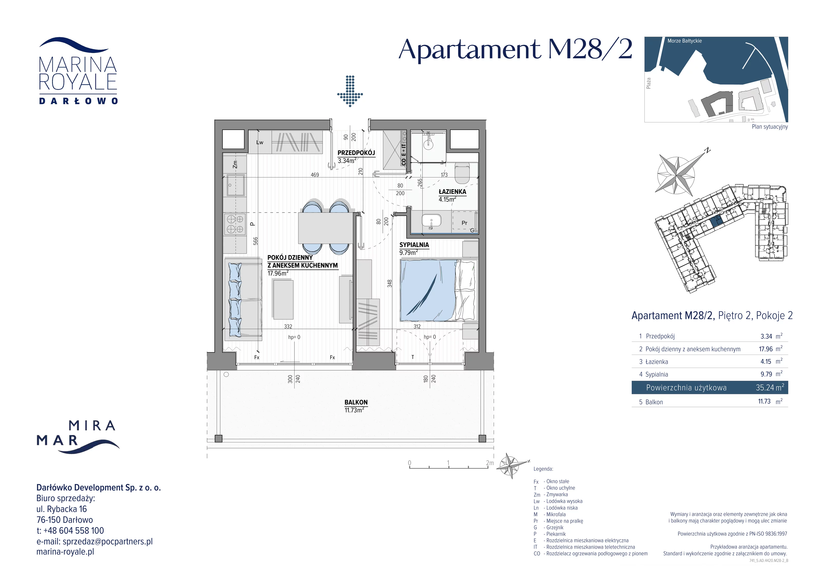2 pokoje, apartament 35,24 m², piętro 2, oferta nr M28/2, Marina Royale, Darłowo, ul. Bulwar Zachodzącego Słońca 1
