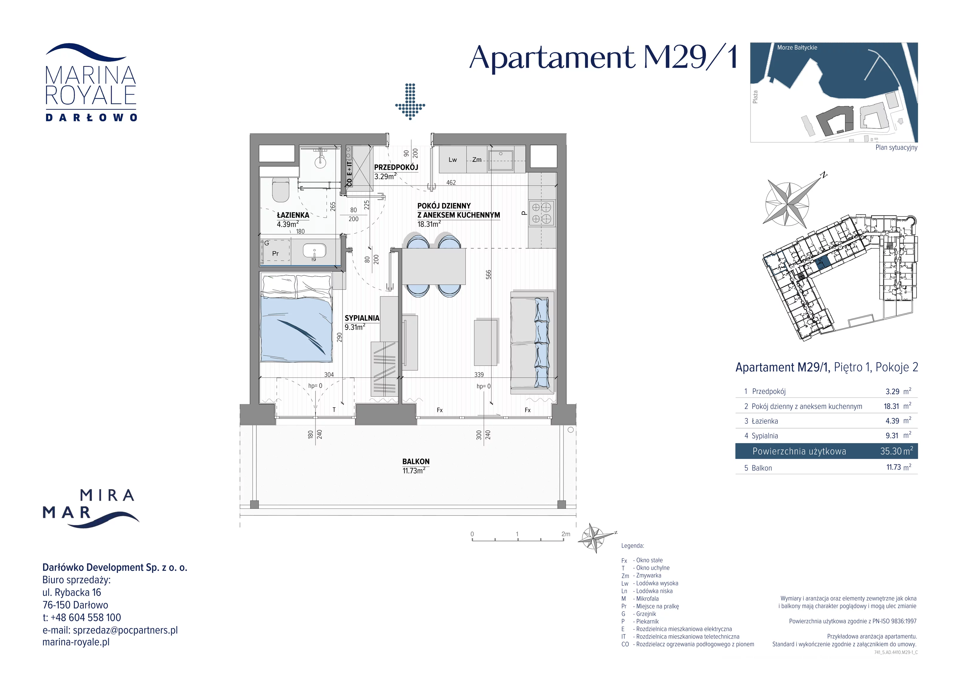 2 pokoje, apartament 35,30 m², piętro 1, oferta nr M29/1, Marina Royale, Darłowo, ul. Bulwar Zachodzącego Słońca 1
