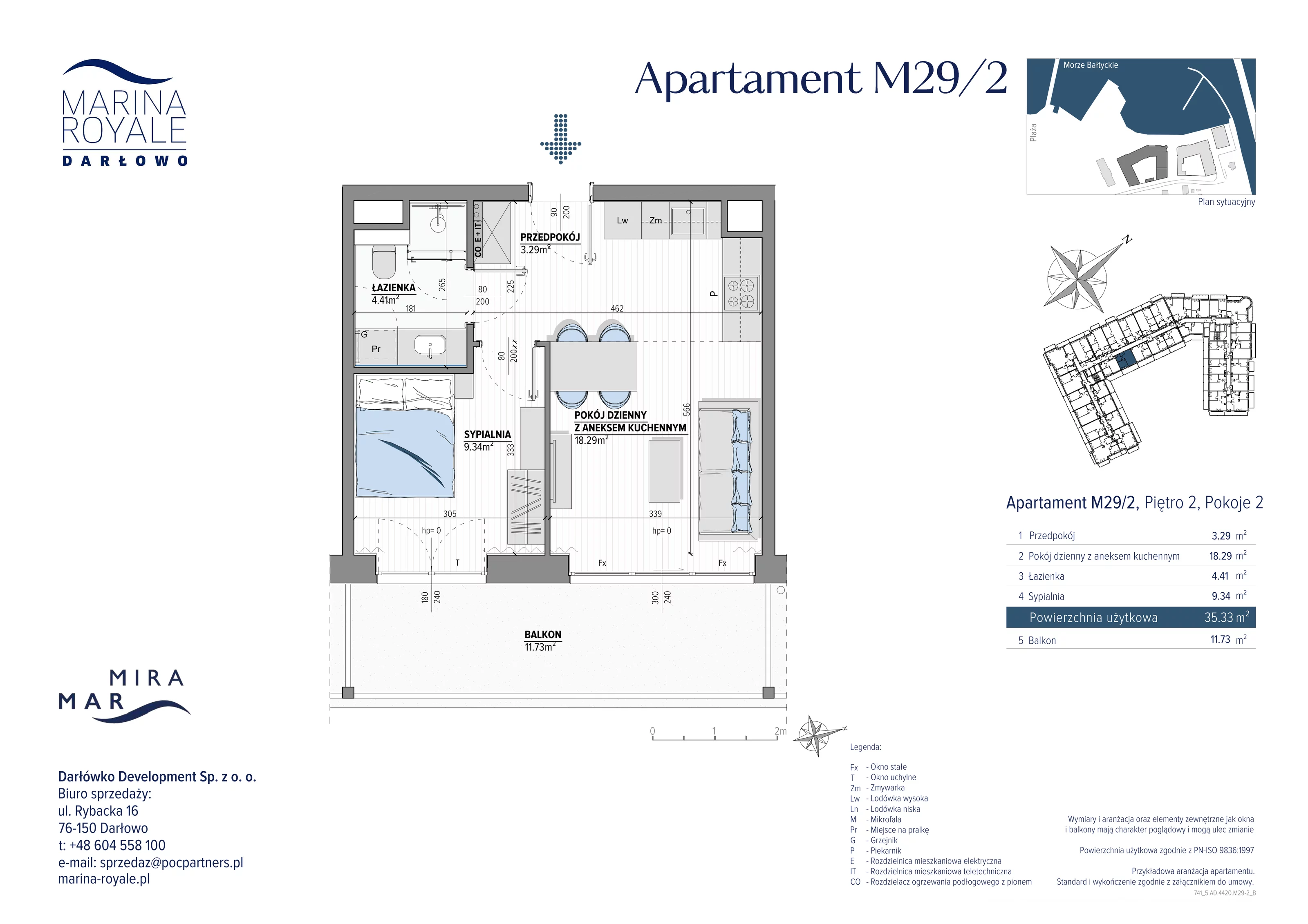 2 pokoje, apartament 35,33 m², piętro 2, oferta nr M29/2, Marina Royale, Darłowo, ul. Bulwar Zachodzącego Słońca 1