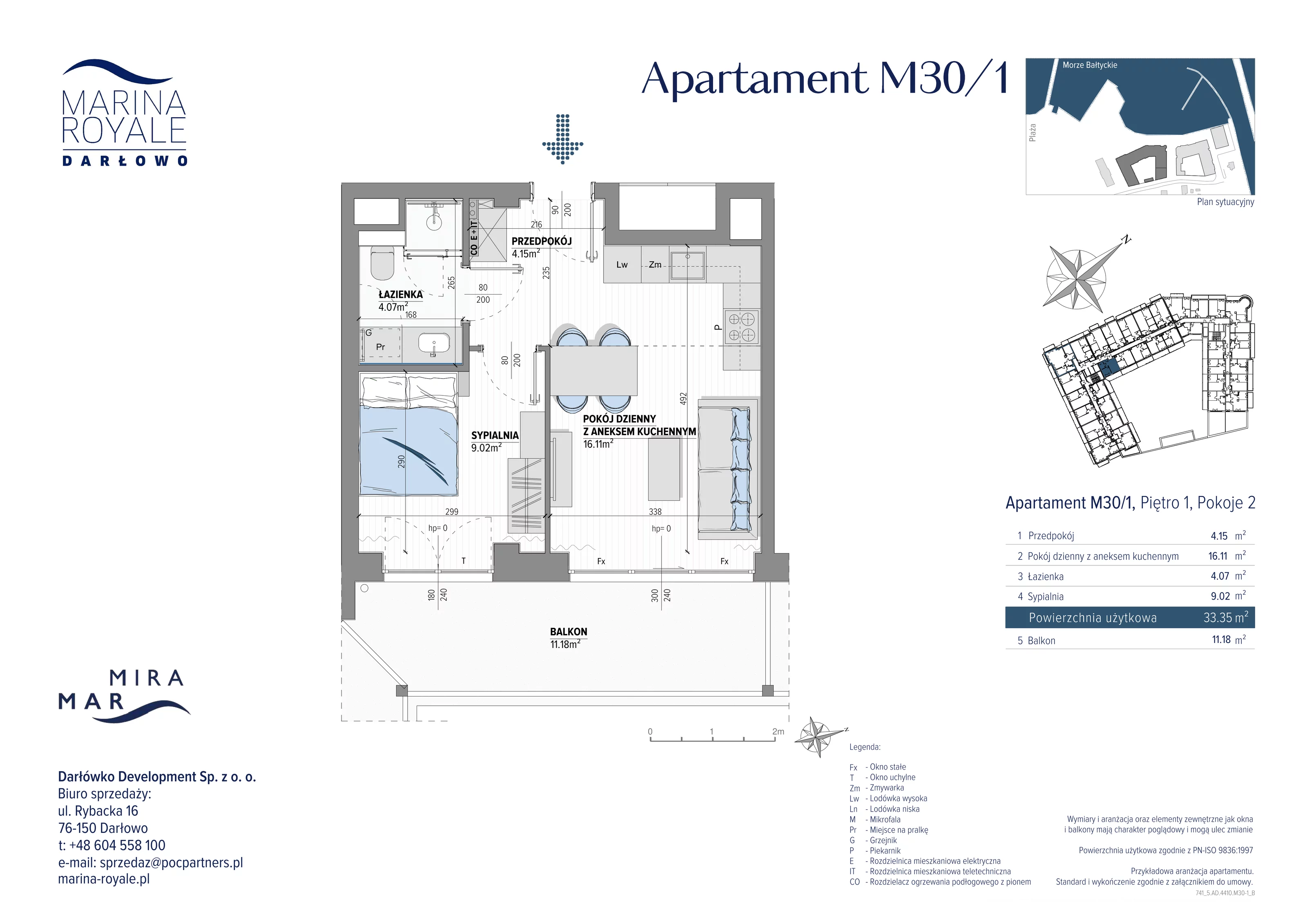 2 pokoje, apartament 33,35 m², piętro 1, oferta nr M30/1, Marina Royale, Darłowo, ul. Bulwar Zachodzącego Słońca 1