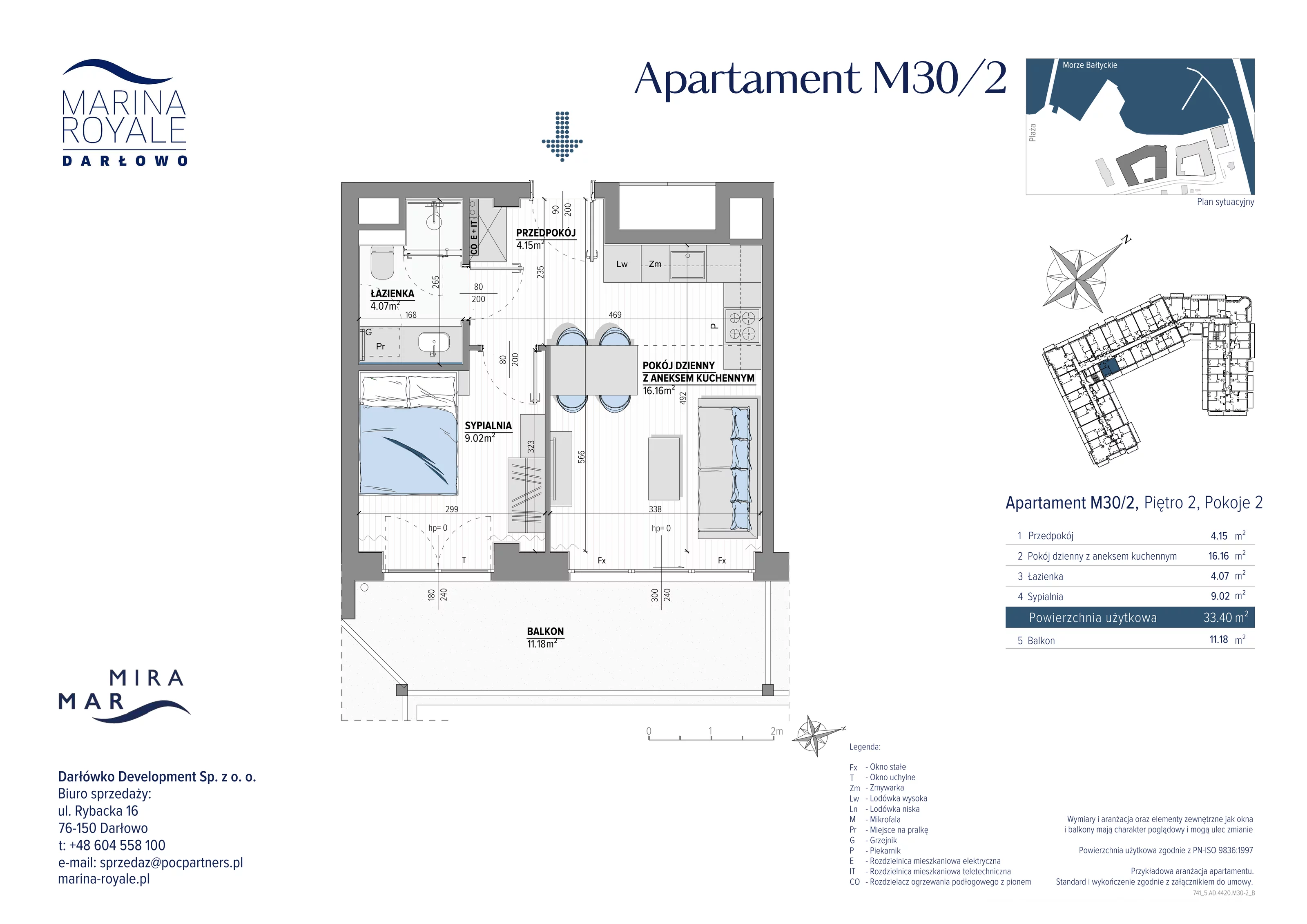 2 pokoje, apartament 33,40 m², piętro 2, oferta nr M30/2, Marina Royale, Darłowo, ul. Bulwar Zachodzącego Słońca 1