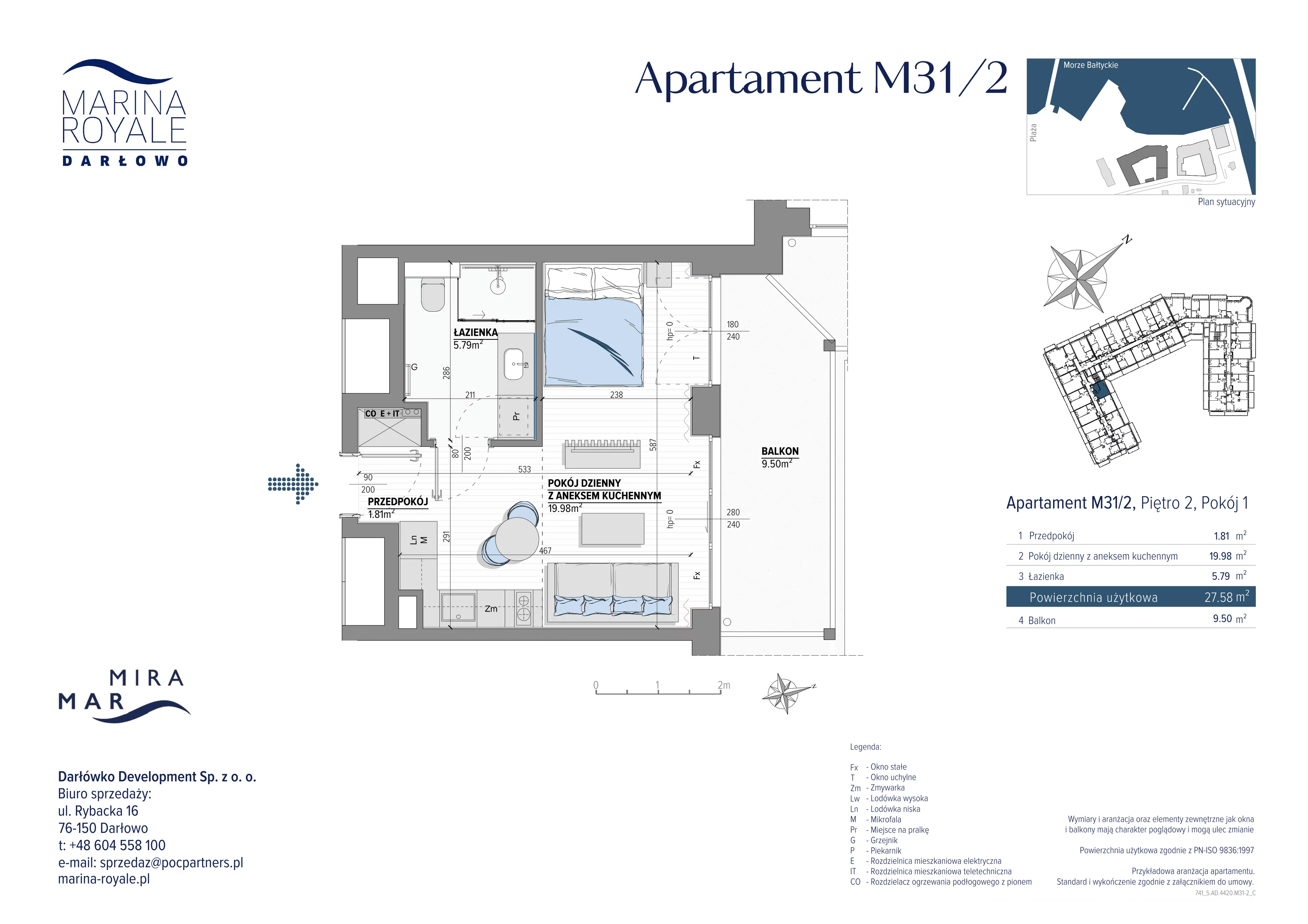 1 pokój, apartament 27,58 m², piętro 2, oferta nr M31/2, Marina Royale, Darłowo, ul. Bulwar Zachodzącego Słońca 1