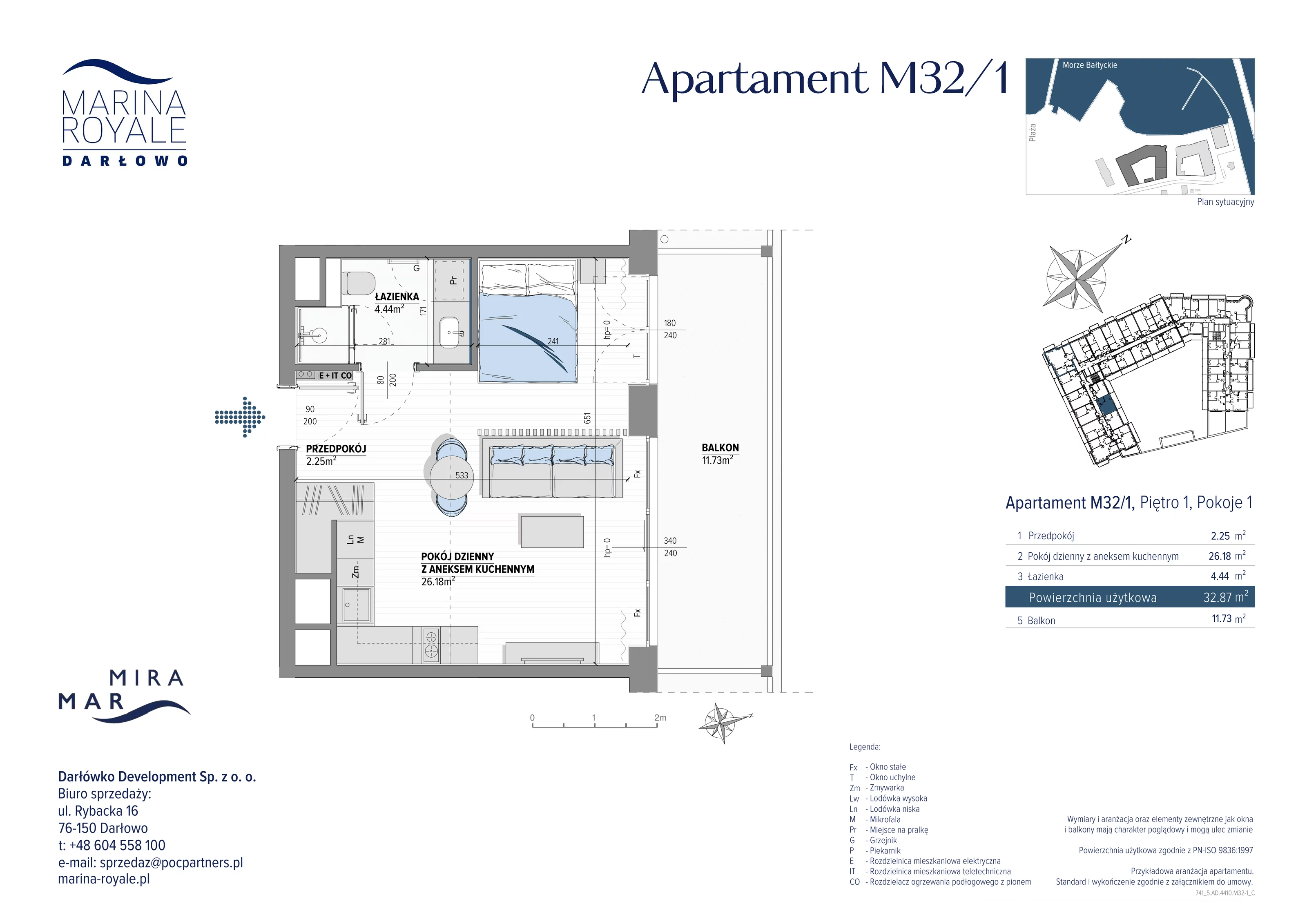 1 pokój, apartament 32,87 m², piętro 1, oferta nr M32/1, Marina Royale, Darłowo, ul. Bulwar Zachodzącego Słońca 1
