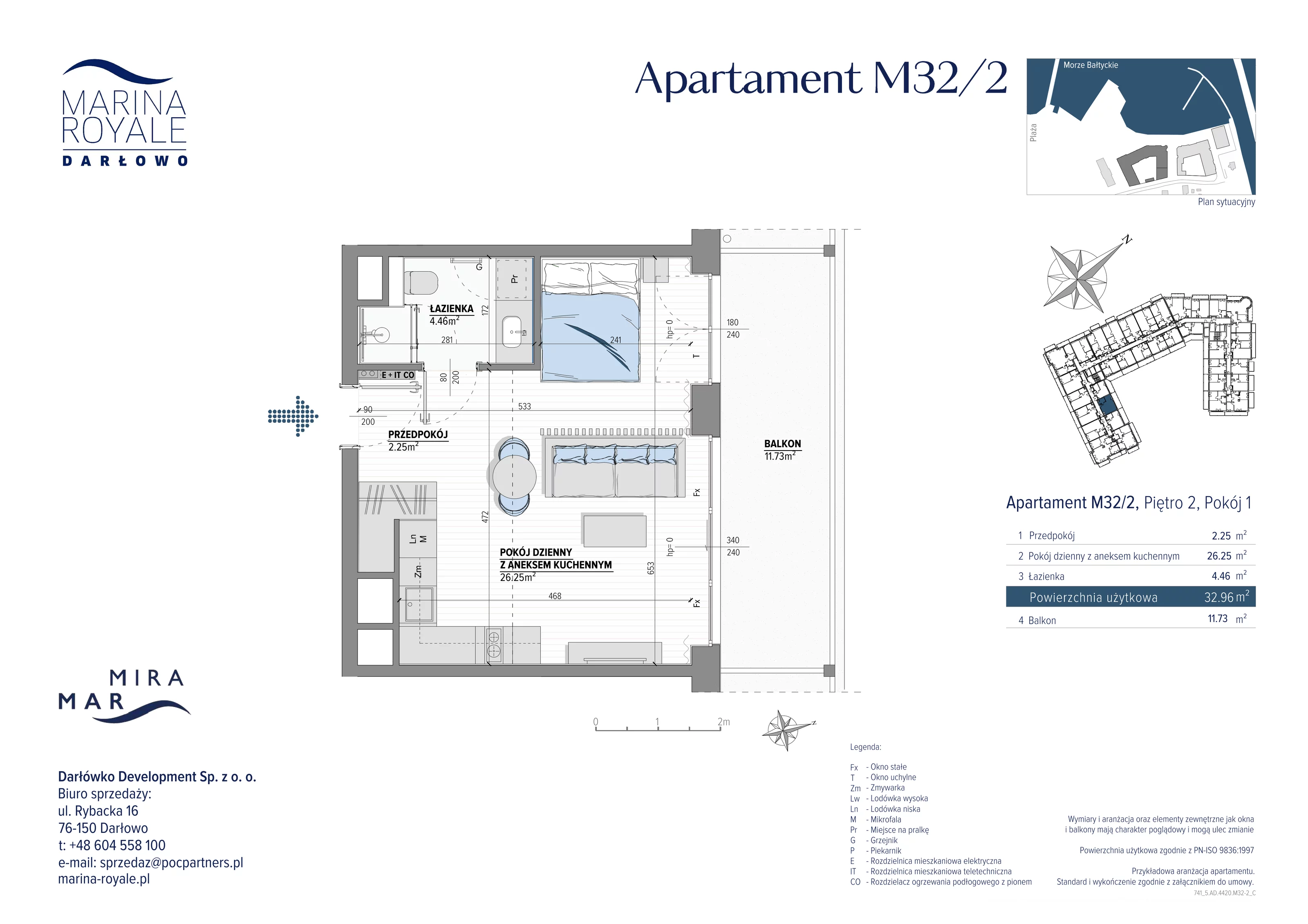 1 pokój, apartament 32,00 m², piętro 2, oferta nr M33/2, Marina Royale, Darłowo, ul. Bulwar Zachodzącego Słońca 1