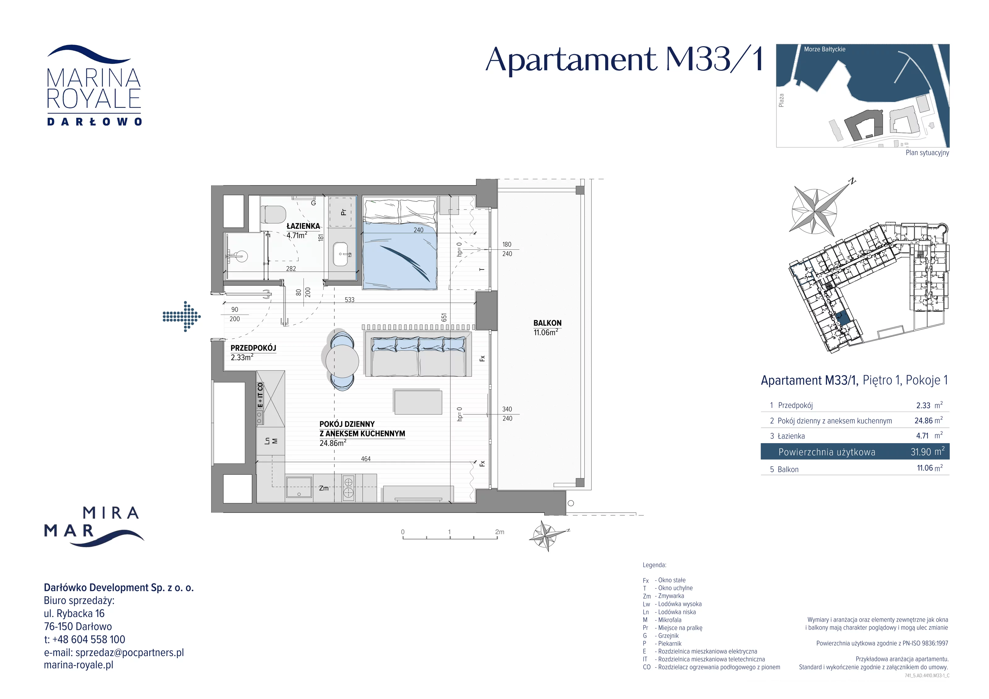 1 pokój, apartament 31,90 m², piętro 1, oferta nr M33/1, Marina Royale, Darłowo, ul. Bulwar Zachodzącego Słońca 1