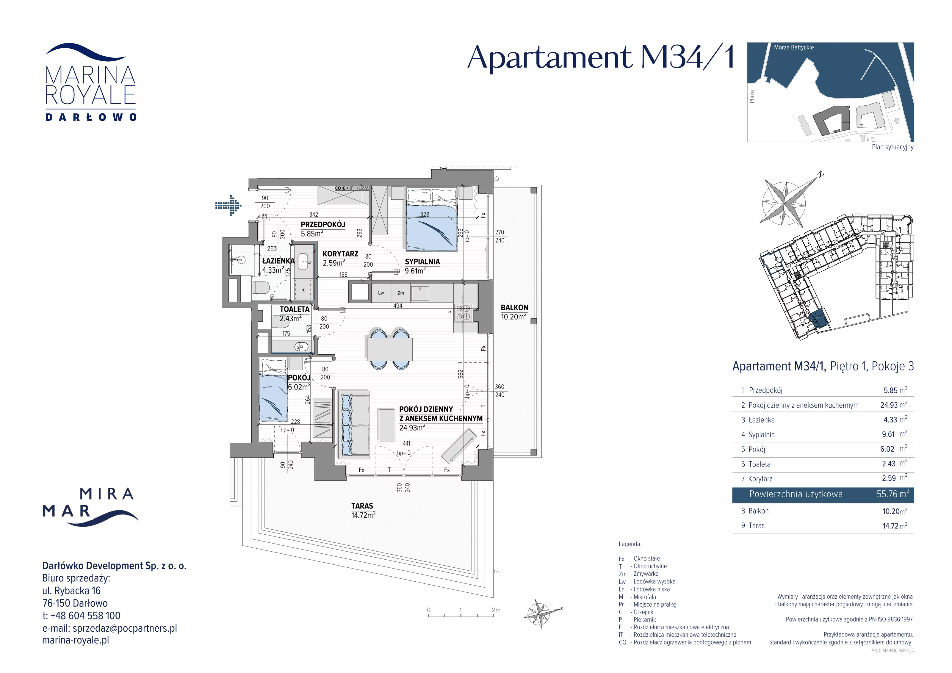 3 pokoje, apartament 55,76 m², piętro 1, oferta nr M34/1, Marina Royale, Darłowo, ul. Bulwar Zachodzącego Słońca 1