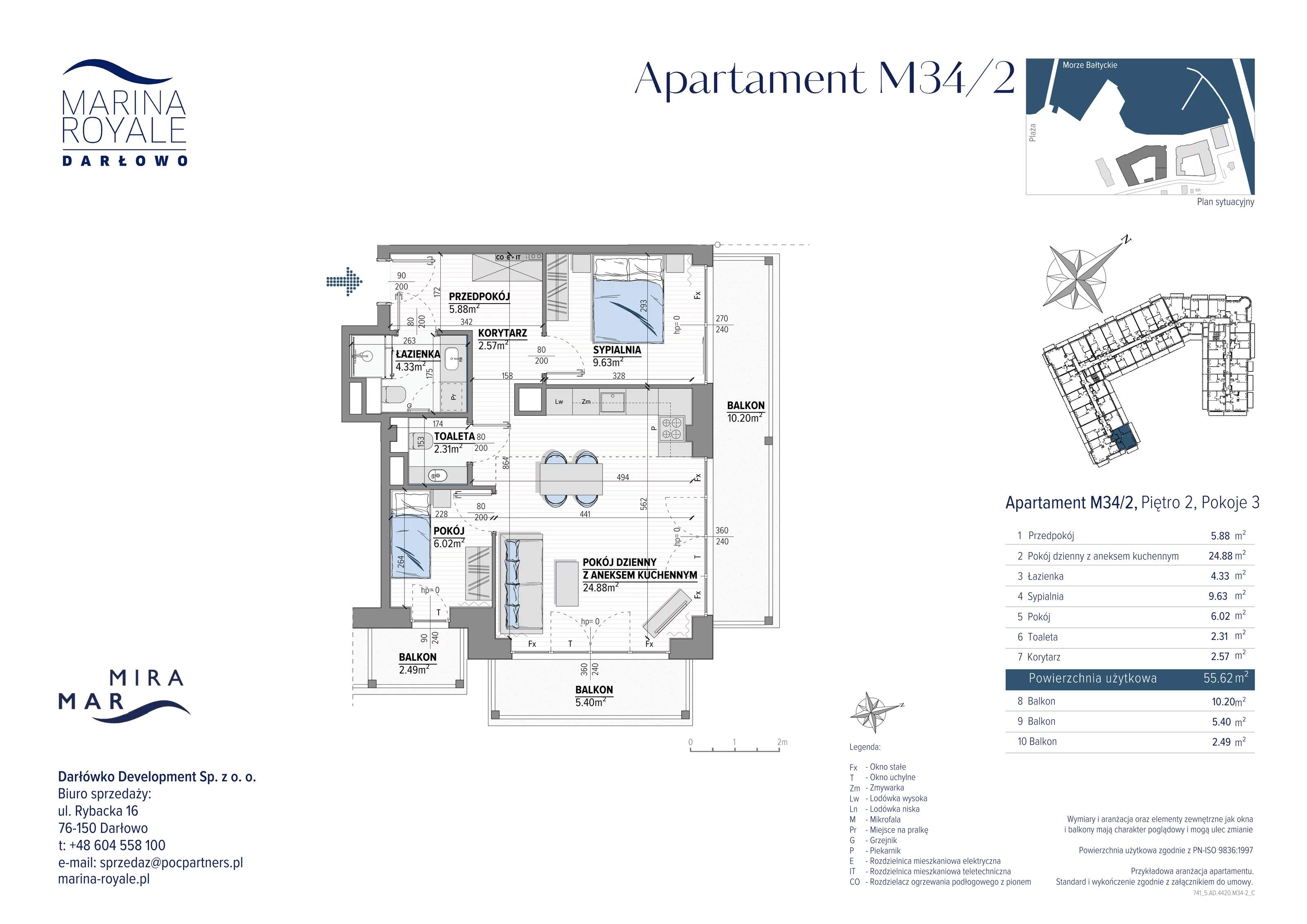3 pokoje, apartament 55,62 m², piętro 2, oferta nr M34/2, Marina Royale, Darłowo, ul. Bulwar Zachodzącego Słońca 1