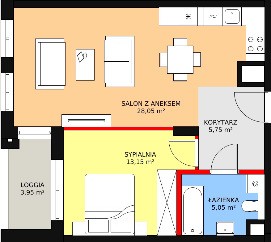 2 pokoje, apartament 52,55 m², piętro 1, oferta nr 8, Biała Kamienica, Łódź, Śródmieście, Osiedle Katedralna, ul. Więckowskiego 12