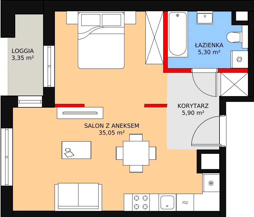 1 pokój, apartament 46,45 m², piętro 1, oferta nr 11, Biała Kamienica, Łódź, Śródmieście, Osiedle Katedralna, ul. Więckowskiego 12