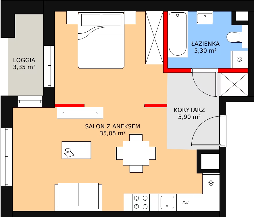 1 pokój, apartament 46,45 m², piętro 2, oferta nr 24, Biała Kamienica, Łódź, Śródmieście, Osiedle Katedralna, ul. Więckowskiego 12