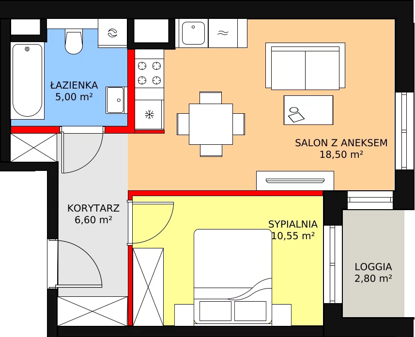 2 pokoje, apartament 41,30 m², piętro 3, oferta nr 38, Biała Kamienica, Łódź, Śródmieście, Osiedle Katedralna, ul. Więckowskiego 12