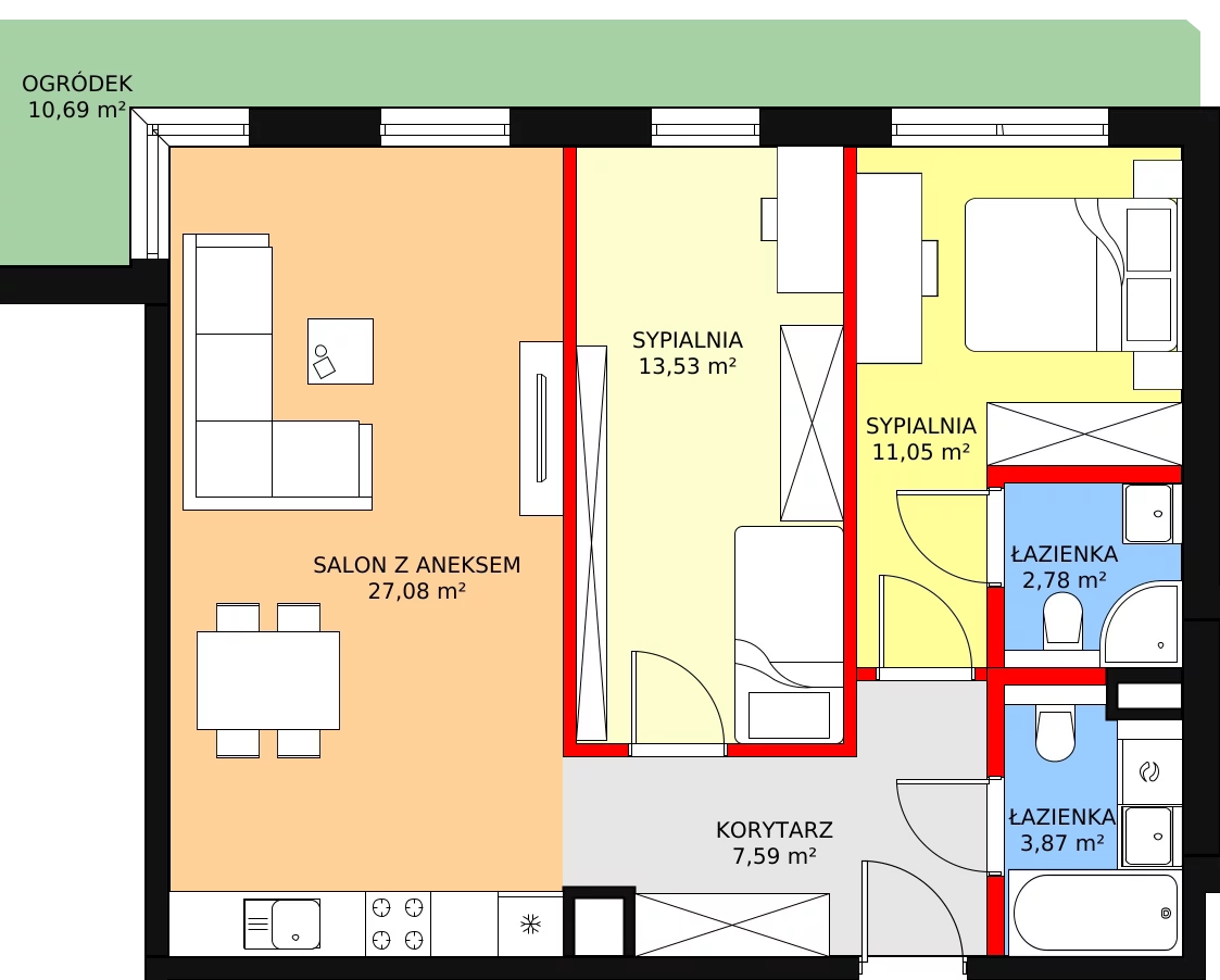 3 pokoje, mieszkanie 65,90 m², parter, oferta nr 2, Strumykowa, Warszawa, Białołęka, Nowodwory, ul. Strumykowa