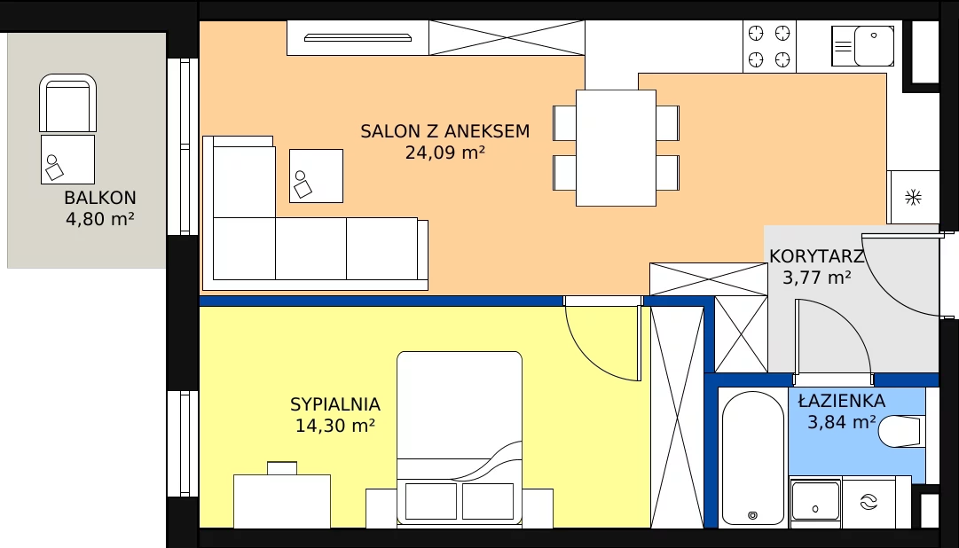 Zalety mieszkania 46 m², 91