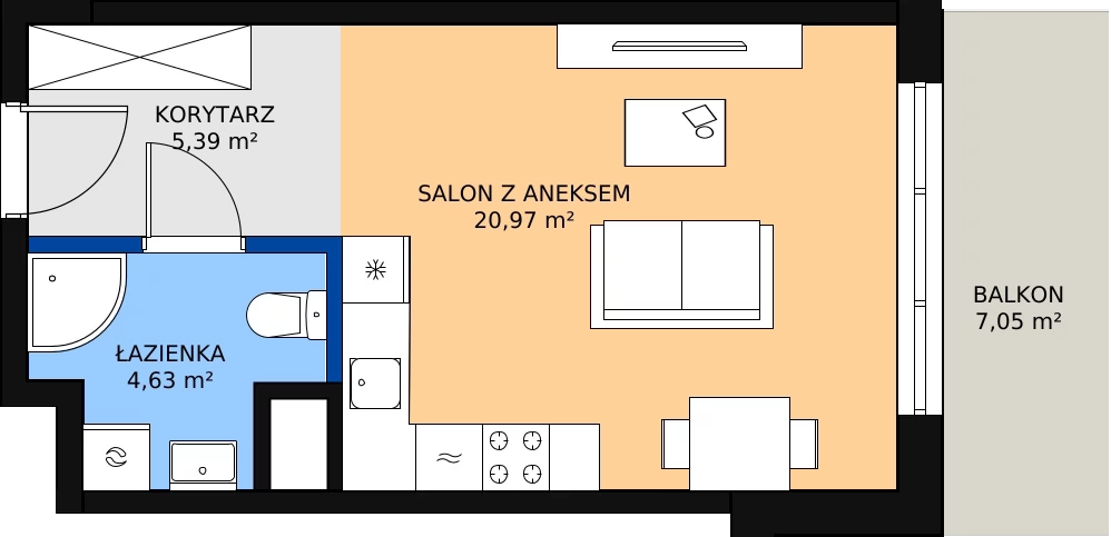 Nowe mieszkanie, 30,99 m², 1 pokój, 7 piętro, oferta nr B67