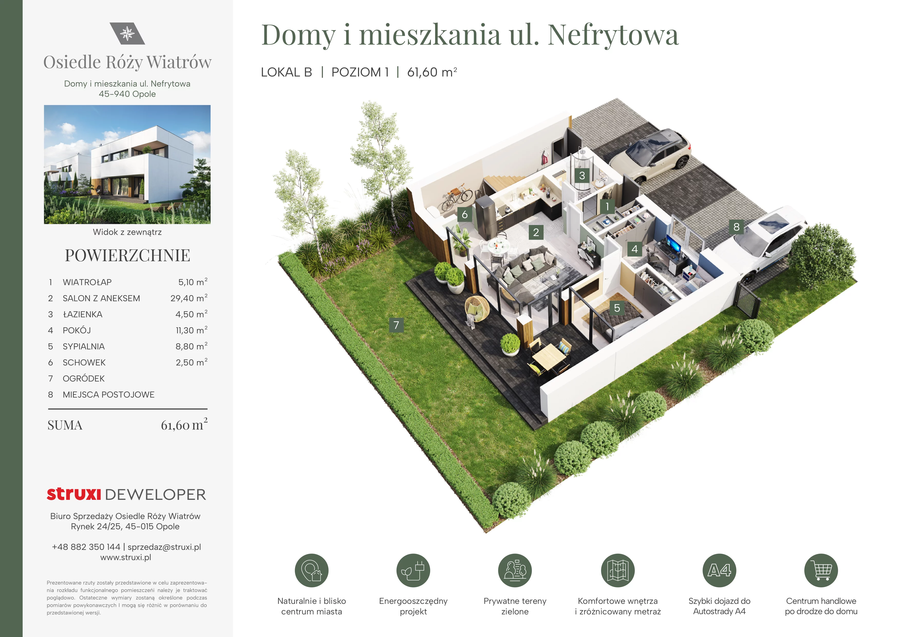 Mieszkanie 61,60 m², parter, oferta nr BNf1_13_B1, Osiedle Róży Wiatrów, Opole, Chmielowice, ul. Opalowa / Szmaragdowa / Daktylowa / al. Miętowa / Maciejkowa