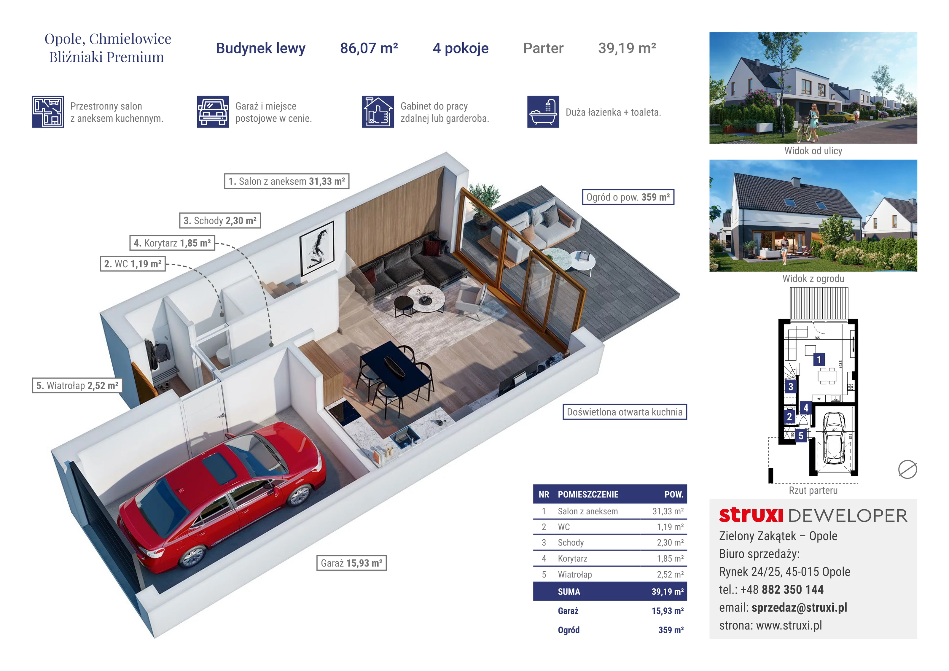4 pokoje, mieszkanie 86,10 m², parter, oferta nr BRW20L, Osiedle Róży Wiatrów, Opole, Chmielowice, ul. Opalowa / Szmaragdowa / Daktylowa / al. Miętowa / Maciejkowa
