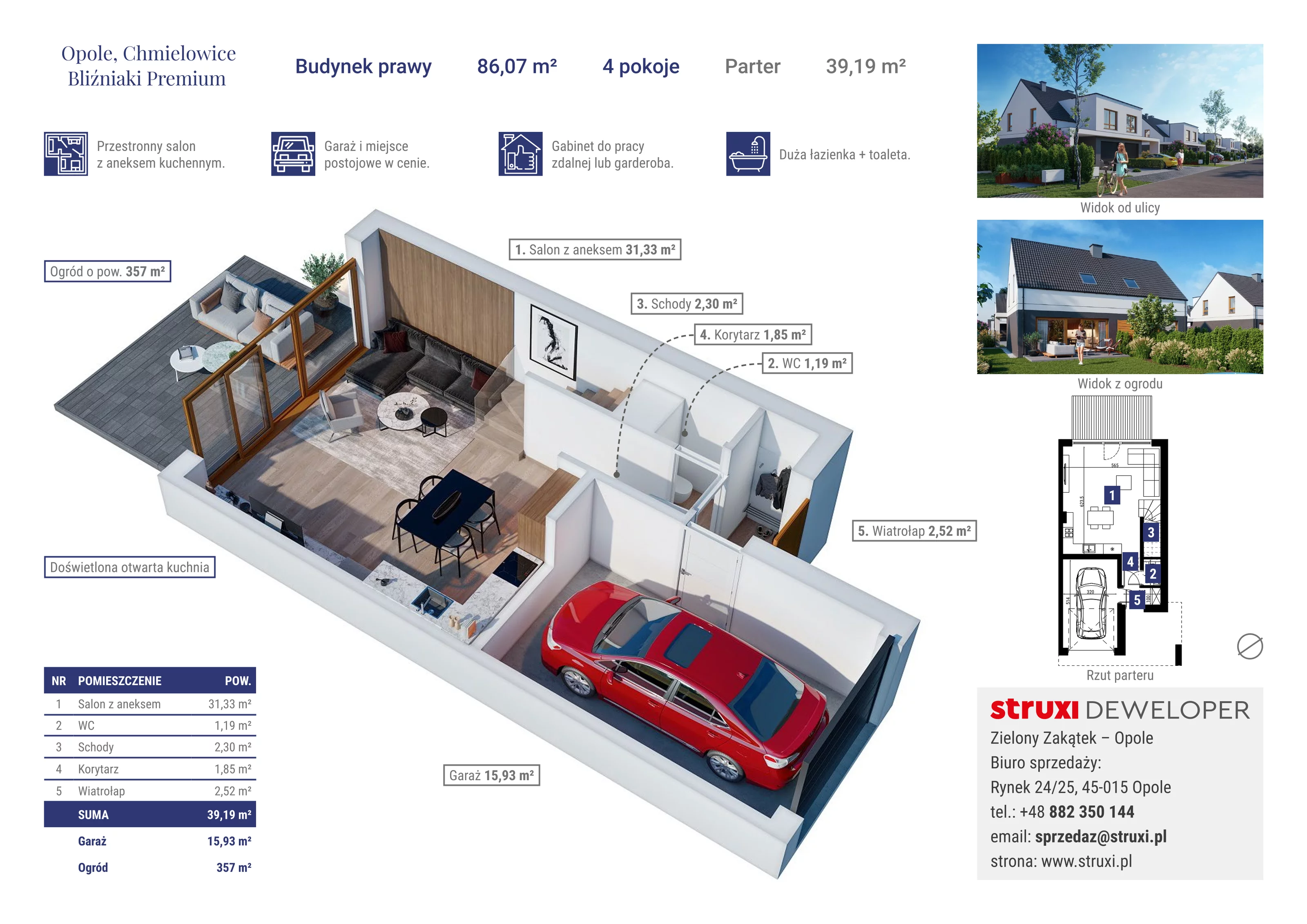 4 pokoje, mieszkanie 86,10 m², parter, oferta nr BRW20P, Osiedle Róży Wiatrów, Opole, Chmielowice, ul. Opalowa / Szmaragdowa / Daktylowa / al. Miętowa / Maciejkowa