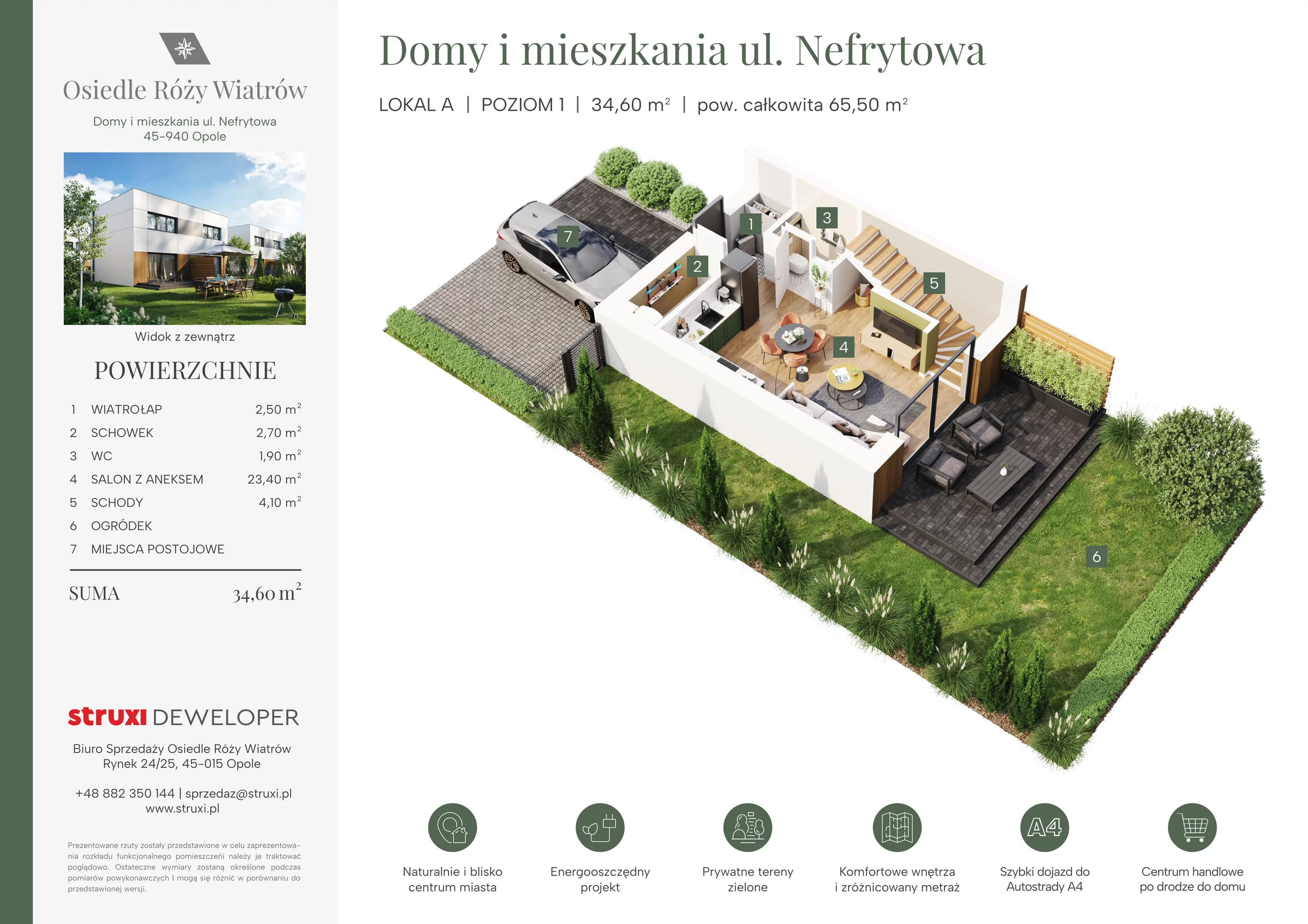 3 pokoje, mieszkanie 65,30 m², parter, oferta nr BNf1_01_AP, Osiedle Róży Wiatrów, Opole, Chmielowice, ul. Nefrytowa / Onyksowa / Śliczna