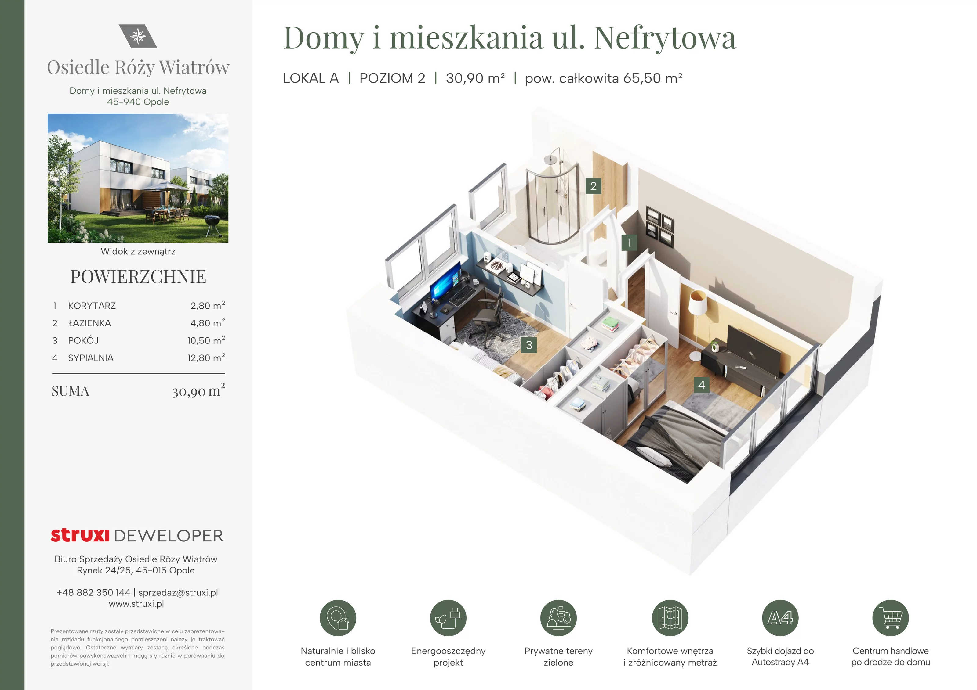 3 pokoje, mieszkanie 65,30 m², parter, oferta nr BNf1_01_AP, Osiedle Róży Wiatrów, Opole, Chmielowice, ul. Nefrytowa / Onyksowa / Śliczna