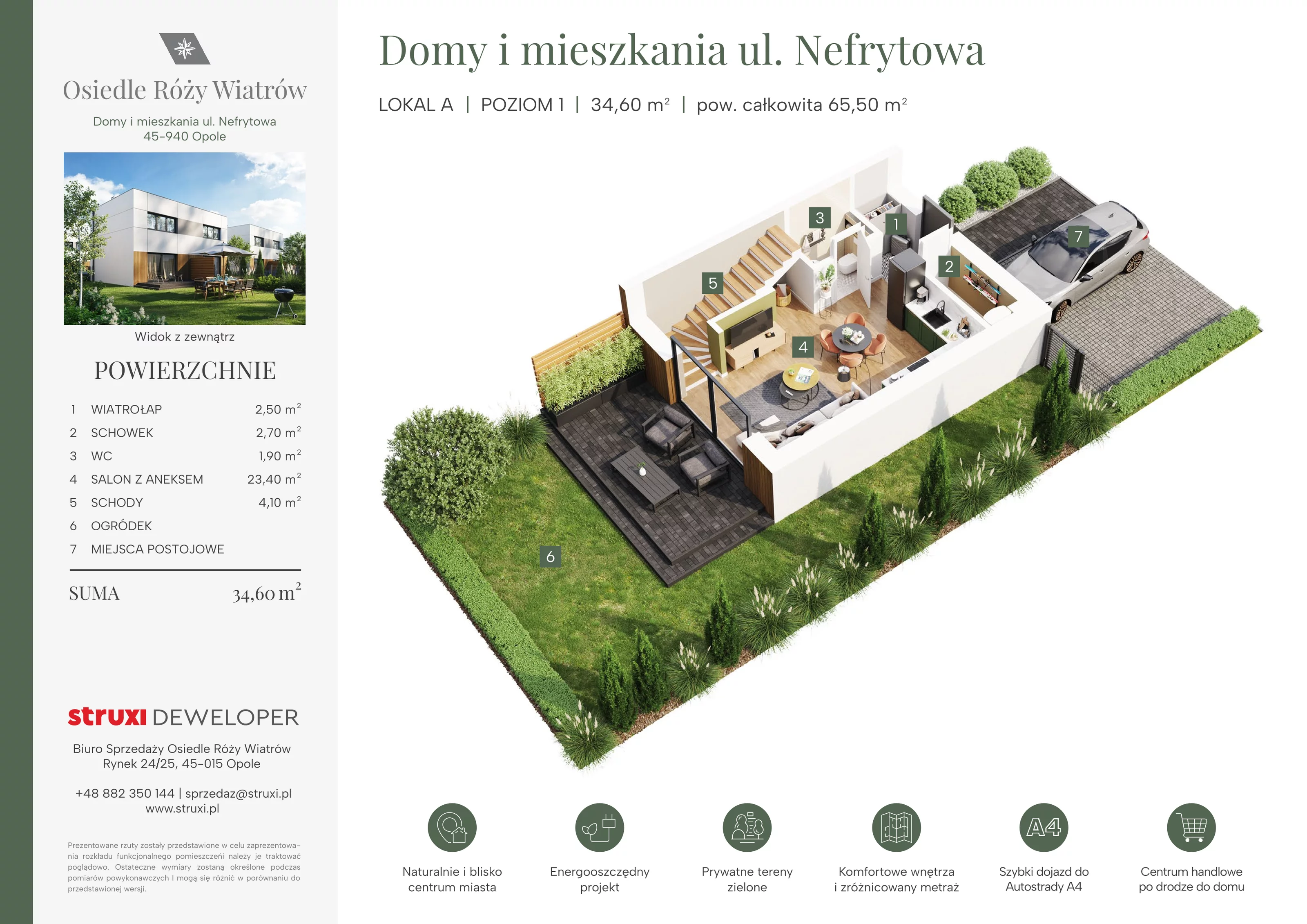 3 pokoje, mieszkanie 65,30 m², parter, oferta nr BNf1_02_AL, Osiedle Róży Wiatrów, Opole, Chmielowice, ul. Nefrytowa / Onyksowa / Śliczna