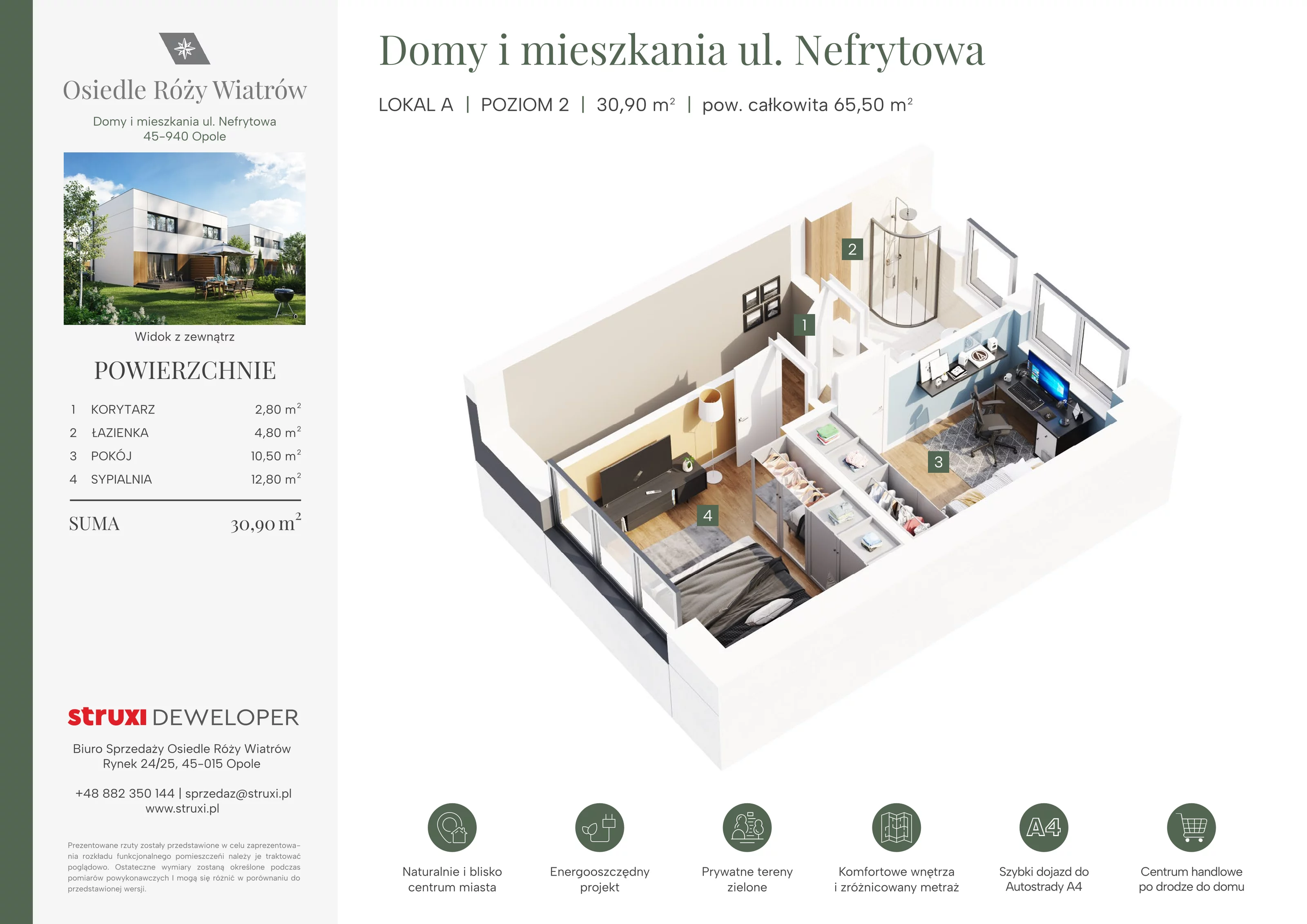 3 pokoje, mieszkanie 65,30 m², parter, oferta nr BNf1_02_AL, Osiedle Róży Wiatrów, Opole, Chmielowice, ul. Nefrytowa / Onyksowa / Śliczna