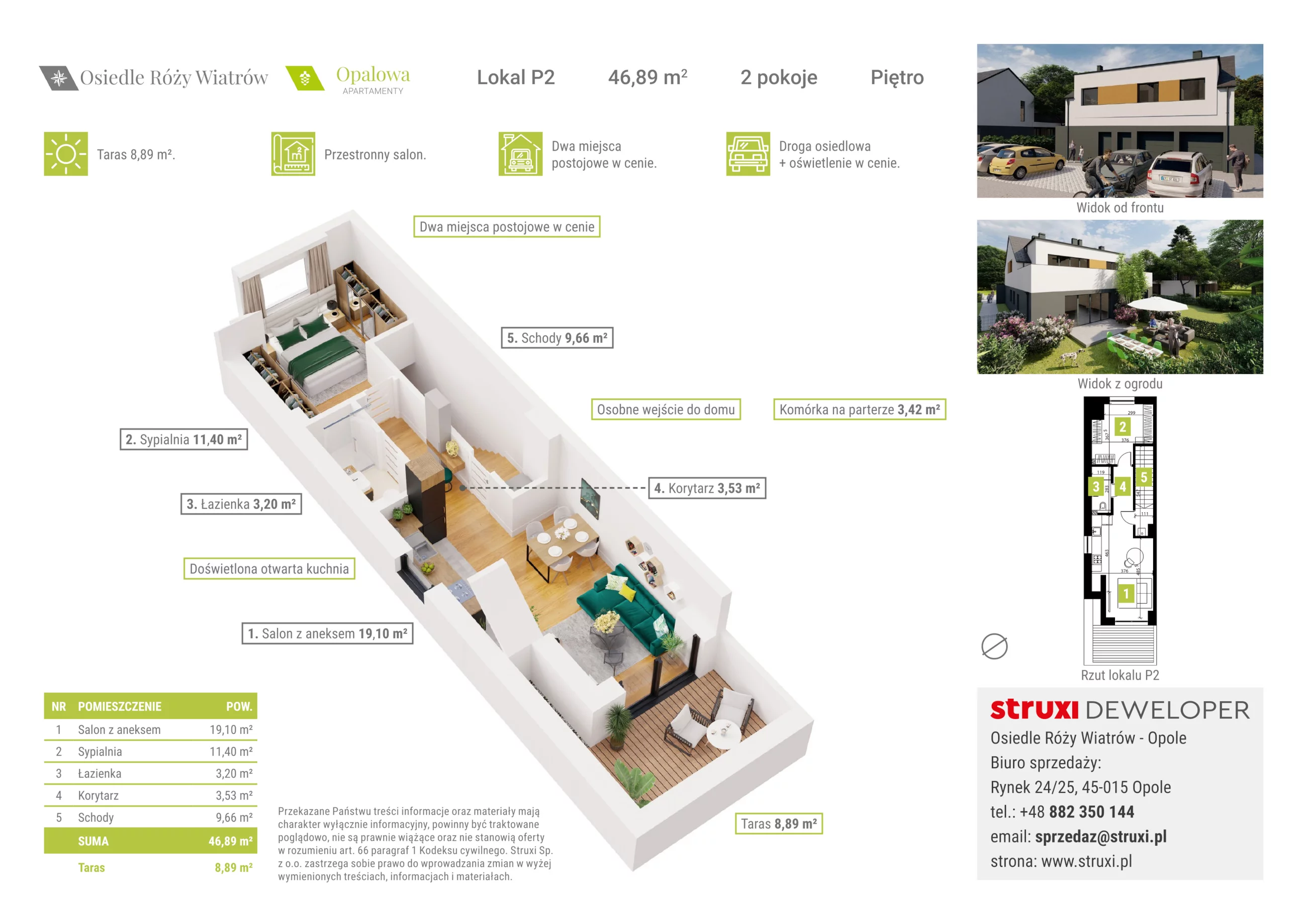 Mieszkanie 46,90 m², piętro 1, oferta nr Ap71P2, Osiedle Róży Wiatrów, Opole, Chmielowice, ul. Opalowa / Szmaragdowa / Daktylowa / al. Miętowa / Maciejkowa