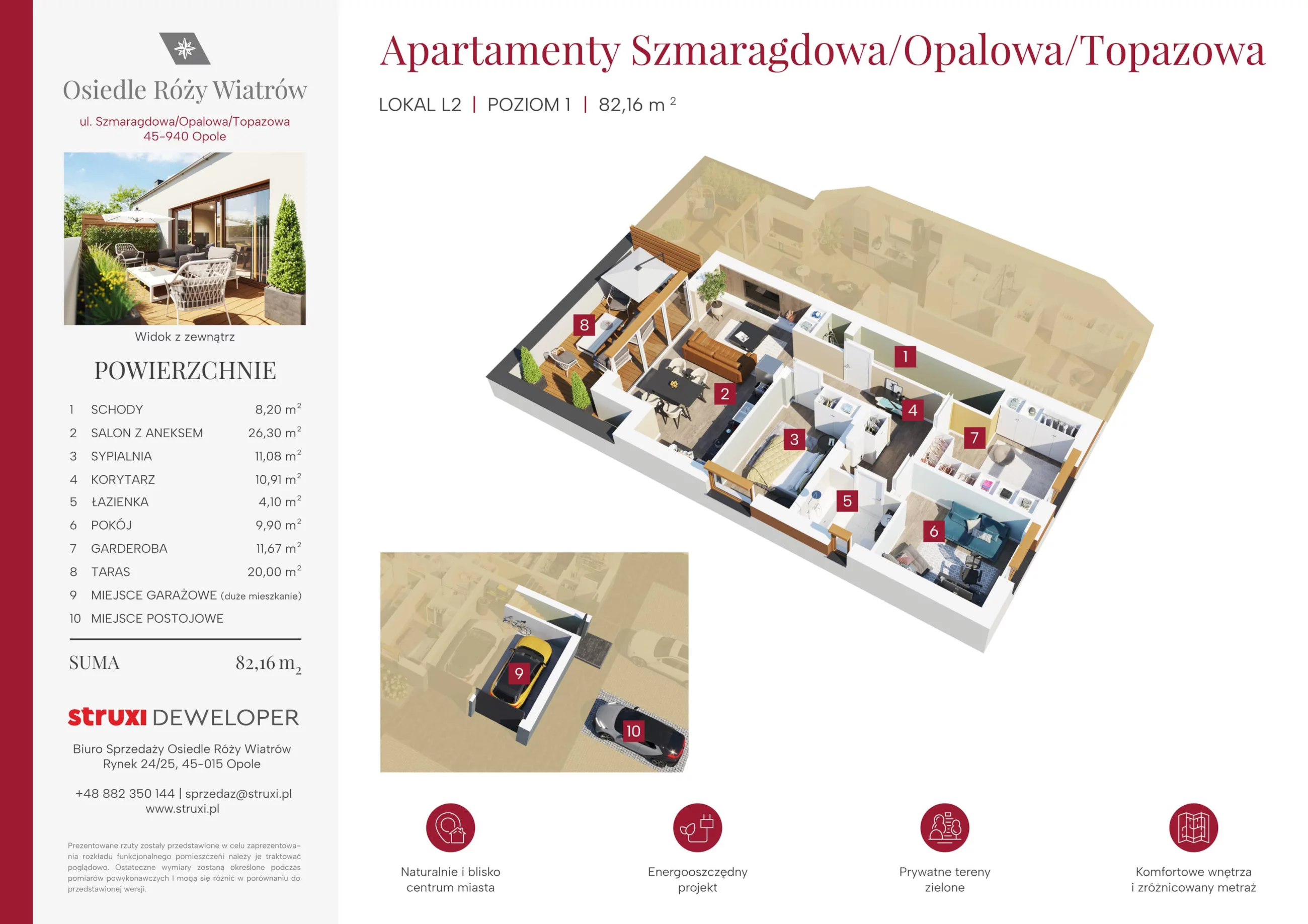 Mieszkanie 82,16 m², piętro 1, oferta nr Ap58L2, Osiedle Róży Wiatrów, Opole, Chmielowice, ul. Opalowa / Szmaragdowa / Daktylowa / al. Miętowa / Maciejkowa