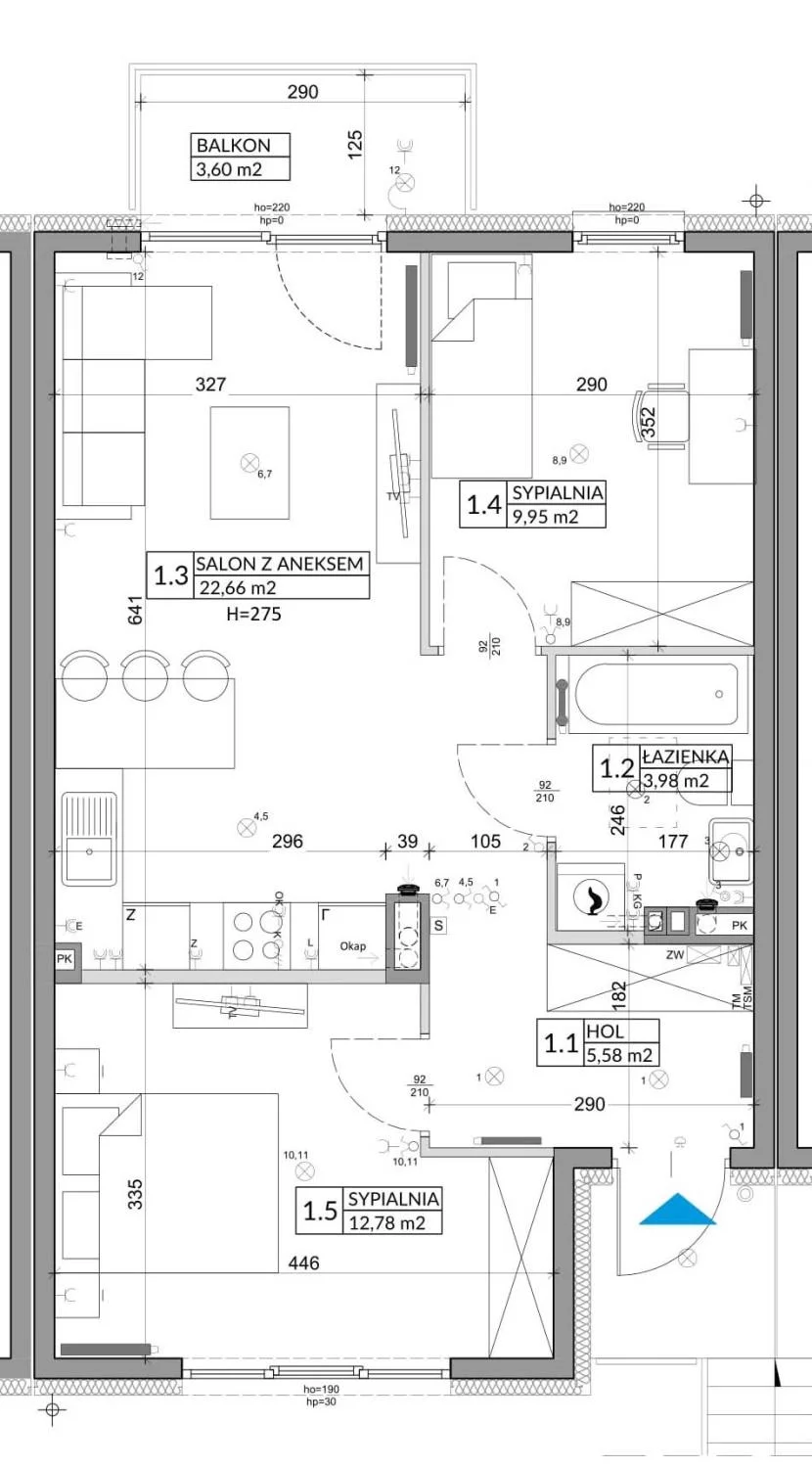 3 pokoje, mieszkanie 56,89 m², piętro 1, oferta nr 70B, Osiedle Młodych, Janczewice, ul. Jedności