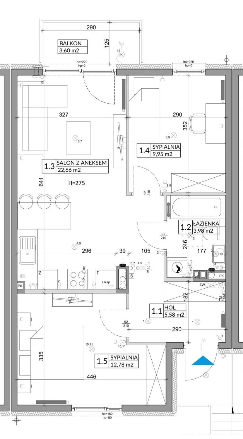 3 pokoje, mieszkanie 56,89 m², piętro 1, oferta nr 72B, Osiedle Młodych, Janczewice, ul. Jedności