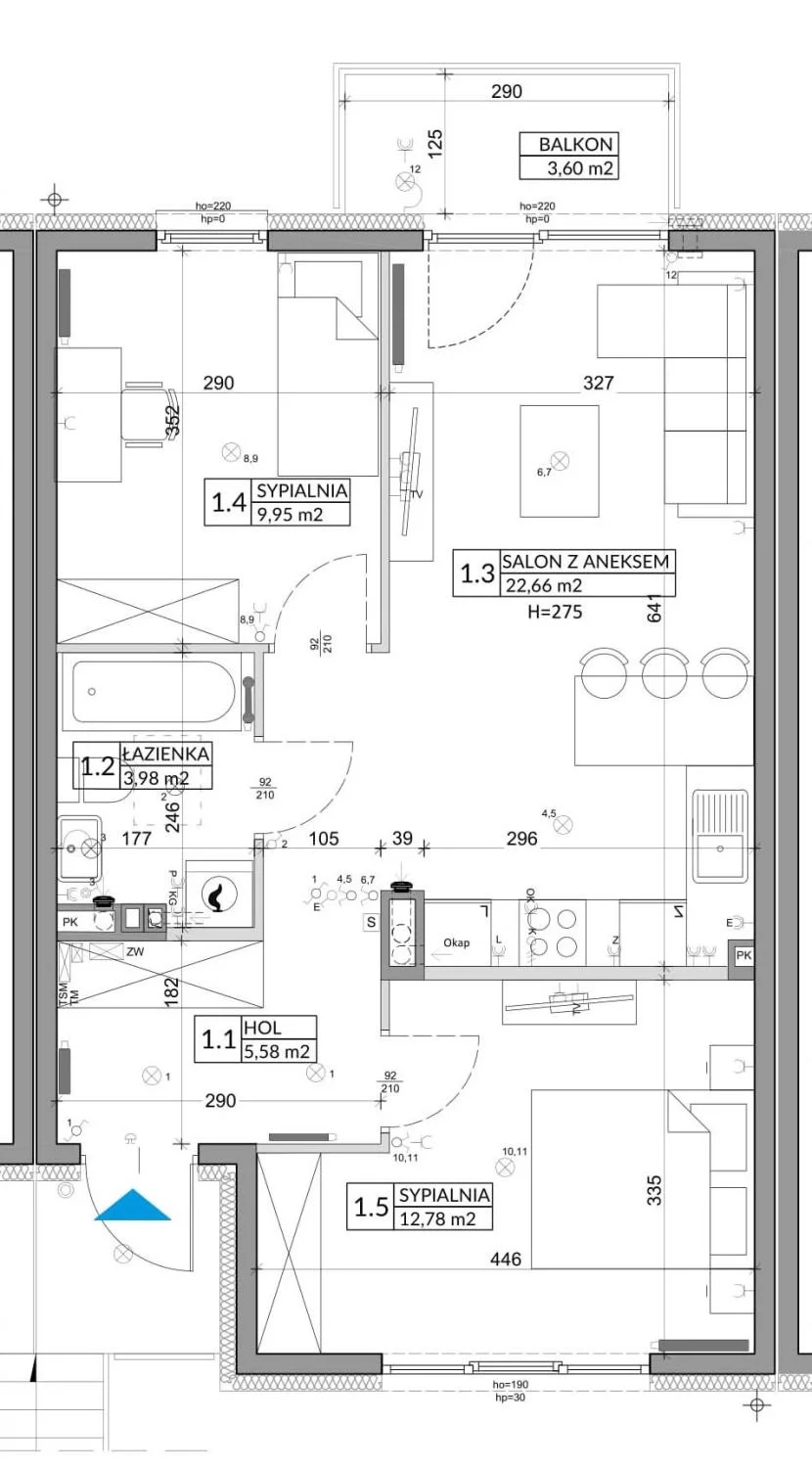 3 pokoje, mieszkanie 56,89 m², piętro 1, oferta nr 73B, Osiedle Młodych, Janczewice, ul. Jedności