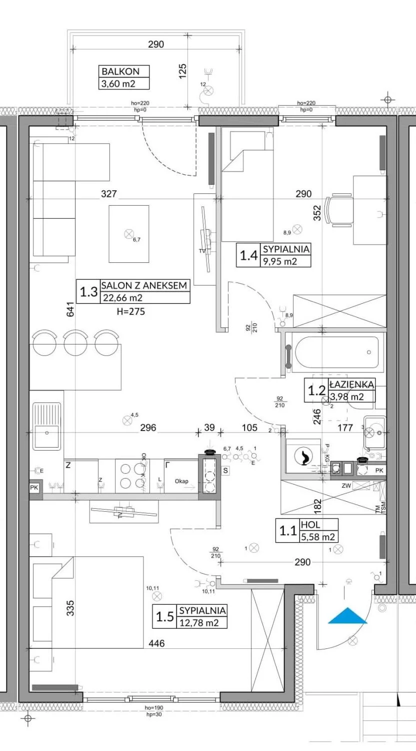 3 pokoje, mieszkanie 56,89 m², piętro 1, oferta nr 74B, Osiedle Młodych, Janczewice, ul. Jedności