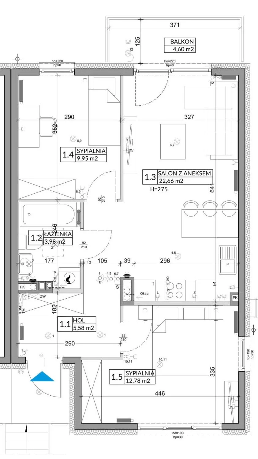 3 pokoje, mieszkanie 56,89 m², piętro 1, oferta nr 75B, Osiedle Młodych, Janczewice, ul. Jedności