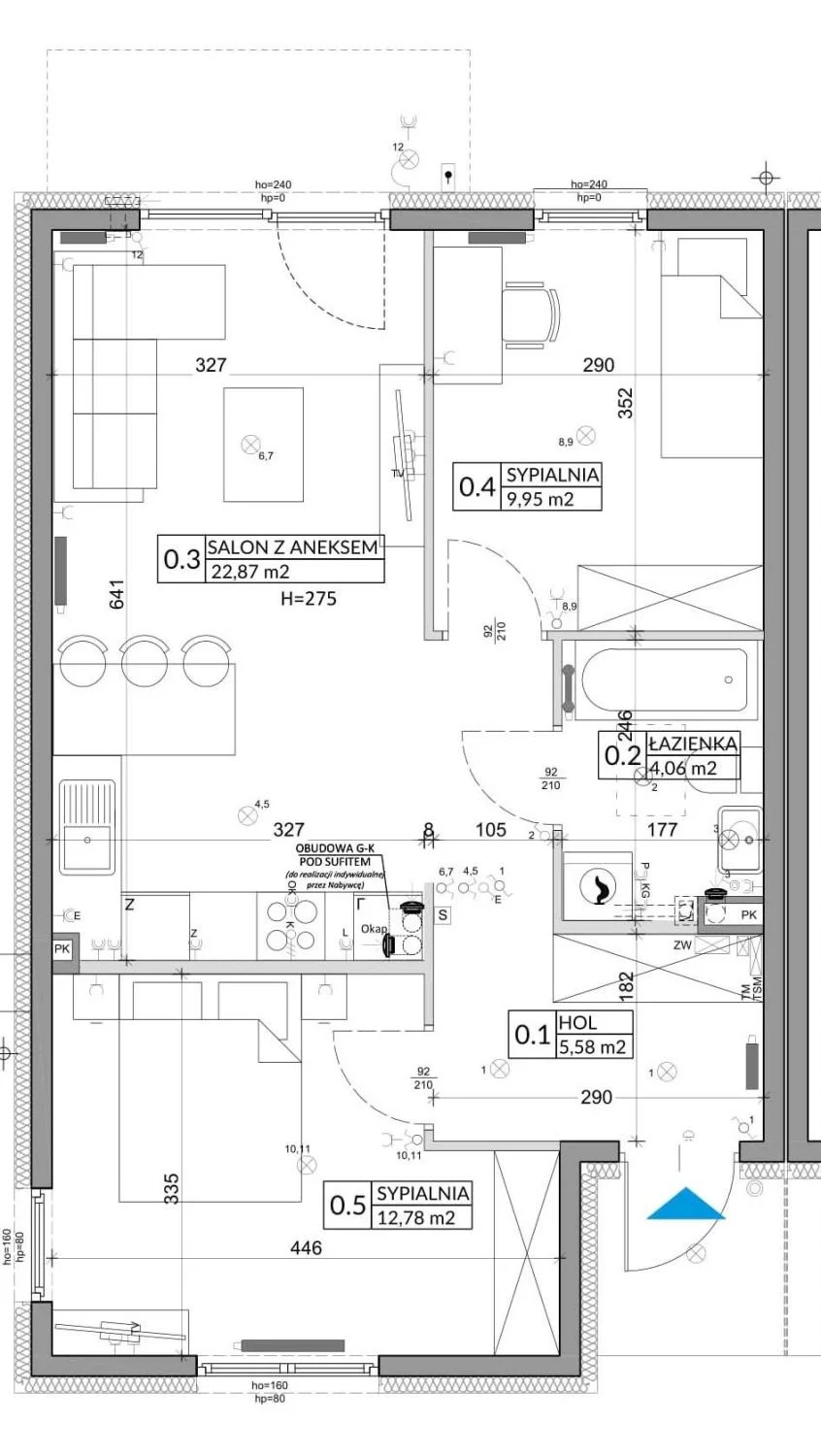 3 pokoje, mieszkanie 57,39 m², parter, oferta nr 76A, Osiedle Młodych, Janczewice, ul. Jedności