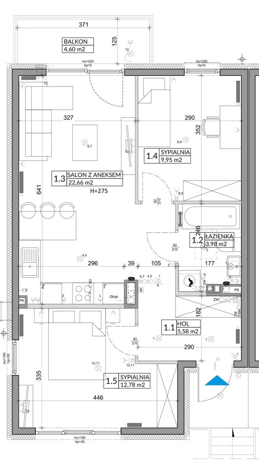 3 pokoje, mieszkanie 56,89 m², piętro 1, oferta nr 76B, Osiedle Młodych, Janczewice, ul. Jedności