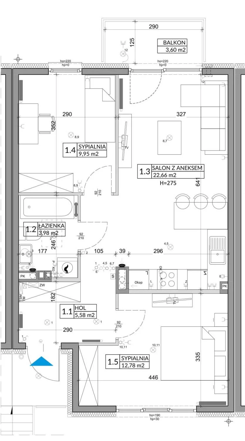 3 pokoje, mieszkanie 56,89 m², piętro 1, oferta nr 77B, Osiedle Młodych, Janczewice, ul. Jedności