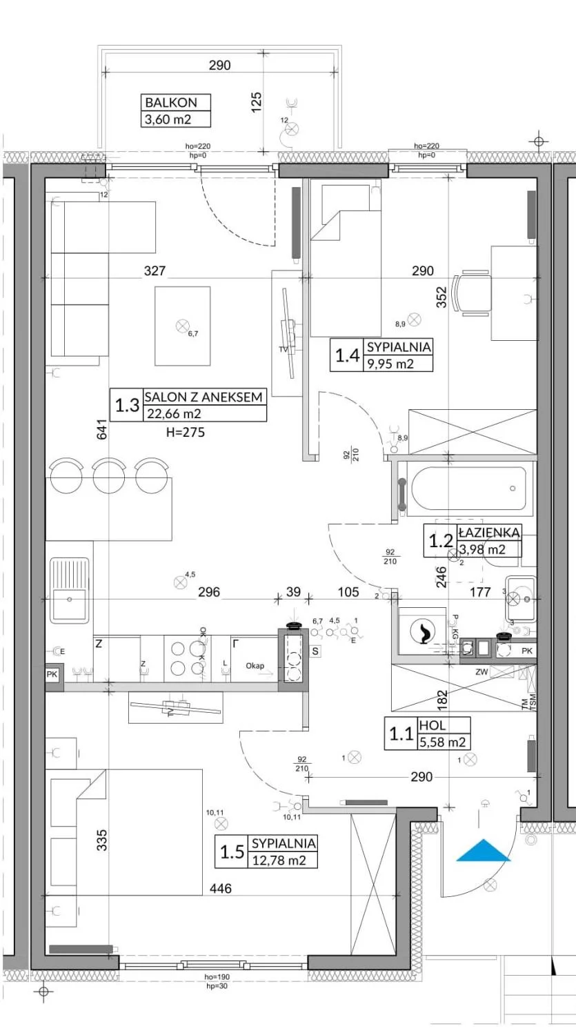 3 pokoje, mieszkanie 56,89 m², piętro 1, oferta nr 78B, Osiedle Młodych, Janczewice, ul. Jedności