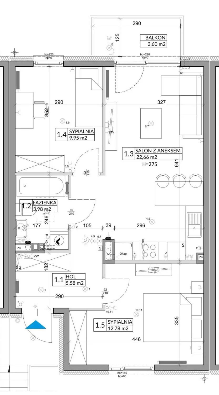 3 pokoje, mieszkanie 56,89 m², piętro 1, oferta nr 79B, Osiedle Młodych, Janczewice, ul. Jedności