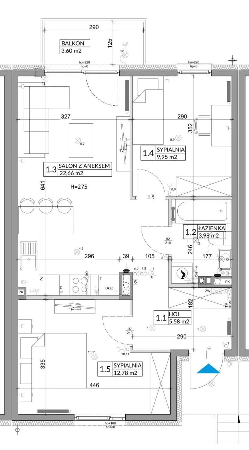 3 pokoje, mieszkanie 56,89 m², piętro 1, oferta nr 80B, Osiedle Młodych, Janczewice, ul. Jedności