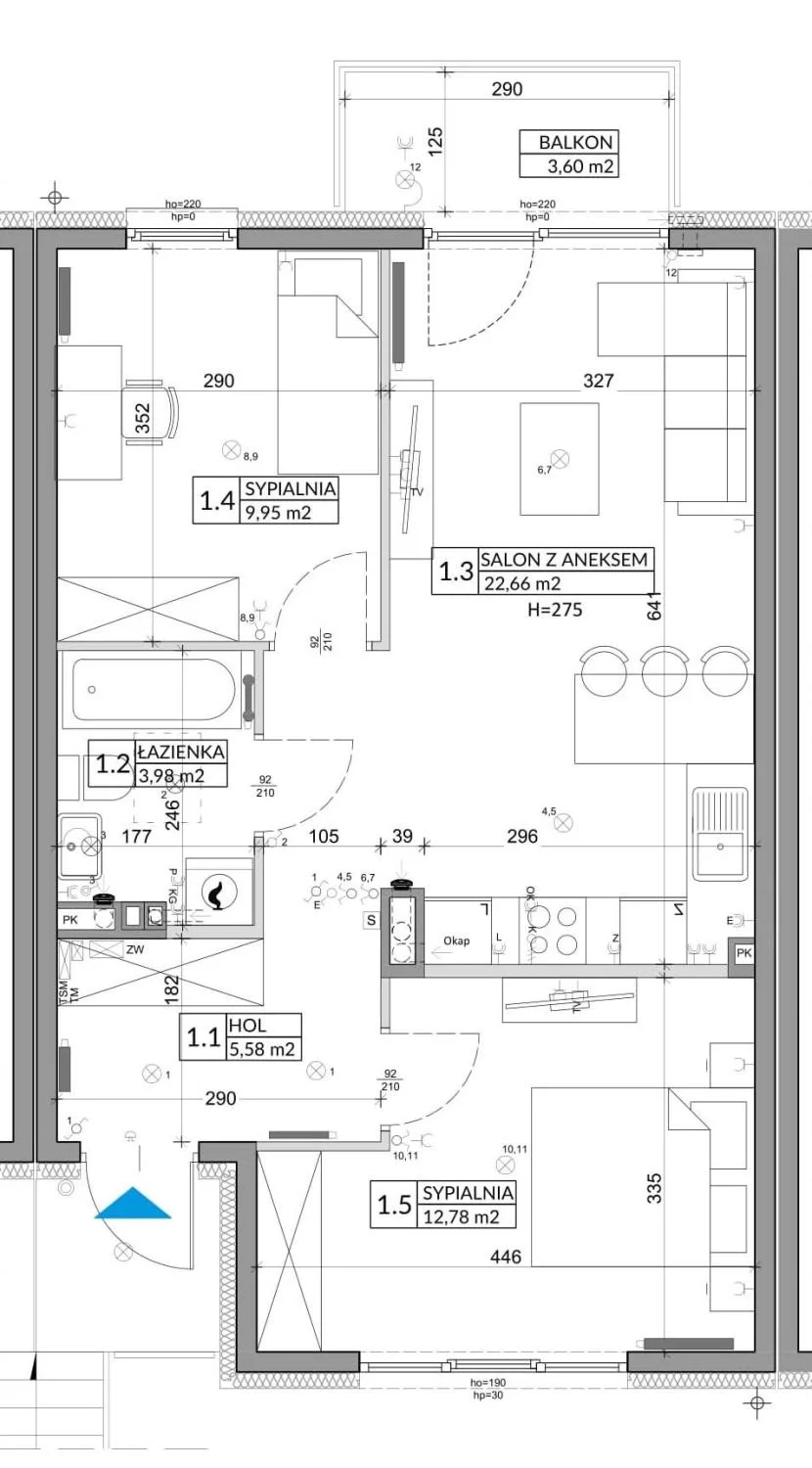 3 pokoje, mieszkanie 56,89 m², piętro 1, oferta nr 81B, Osiedle Młodych, Janczewice, ul. Jedności