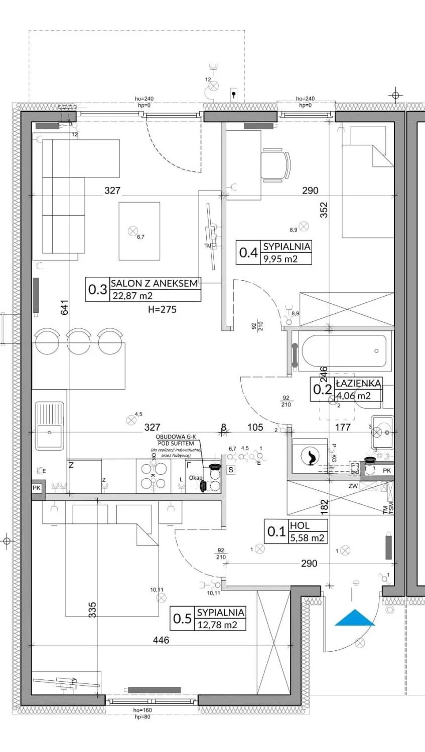 3 pokoje, mieszkanie 57,39 m², parter, oferta nr 89A, Osiedle Młodych, Janczewice, ul. Jedności