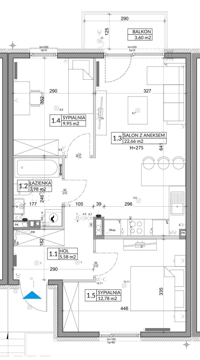 3 pokoje, mieszkanie 56,89 m², piętro 1, oferta nr 90B, Osiedle Młodych, Janczewice, ul. Jedności