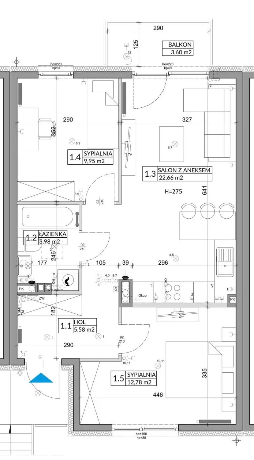 3 pokoje, mieszkanie 56,89 m², piętro 1, oferta nr 91B, Osiedle Młodych, Janczewice, ul. Jedności