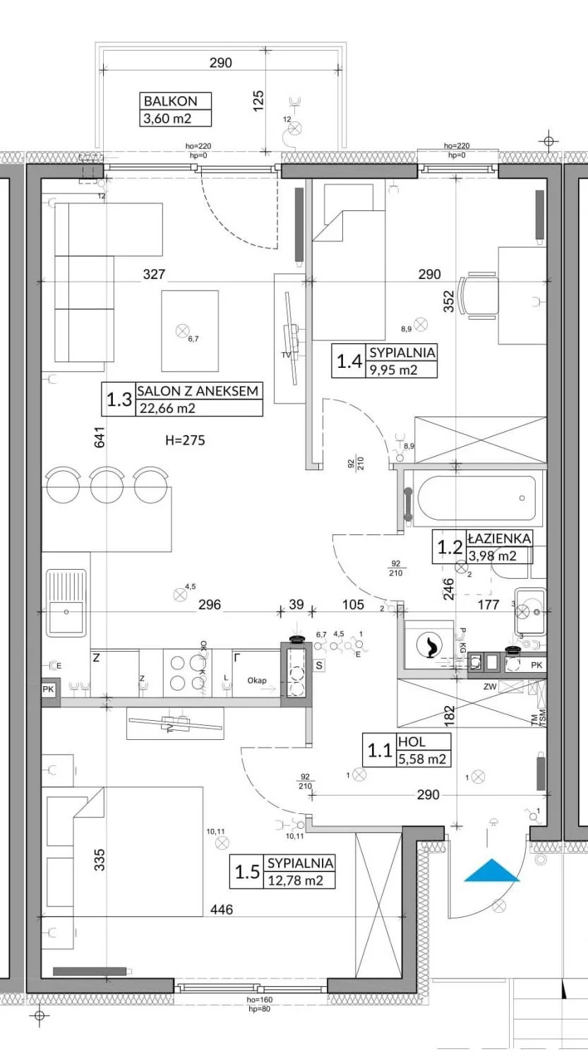 3 pokoje, mieszkanie 56,89 m², piętro 1, oferta nr 92B, Osiedle Młodych, Janczewice, ul. Jedności