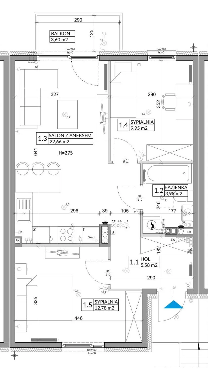 3 pokoje, mieszkanie 56,89 m², piętro 1, oferta nr 93B, Osiedle Młodych, Janczewice, ul. Jedności