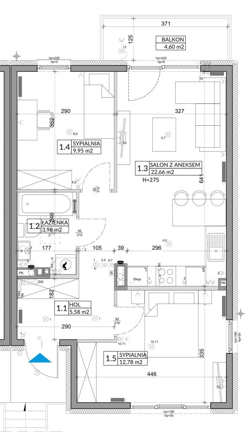 3 pokoje, mieszkanie 56,89 m², piętro 1, oferta nr 94B, Osiedle Młodych, Janczewice, ul. Jedności