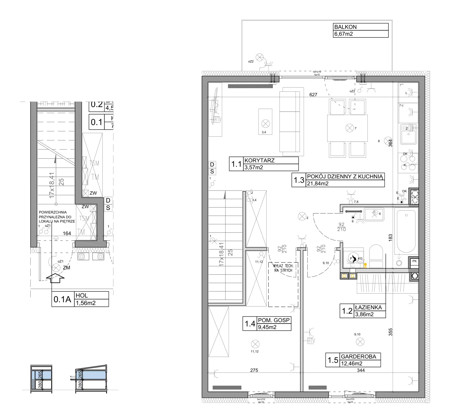 3 pokoje, mieszkanie 58,82 m², piętro 1, oferta nr 114, Manufaktura Marki 2, Marki, ul. Stawowa
