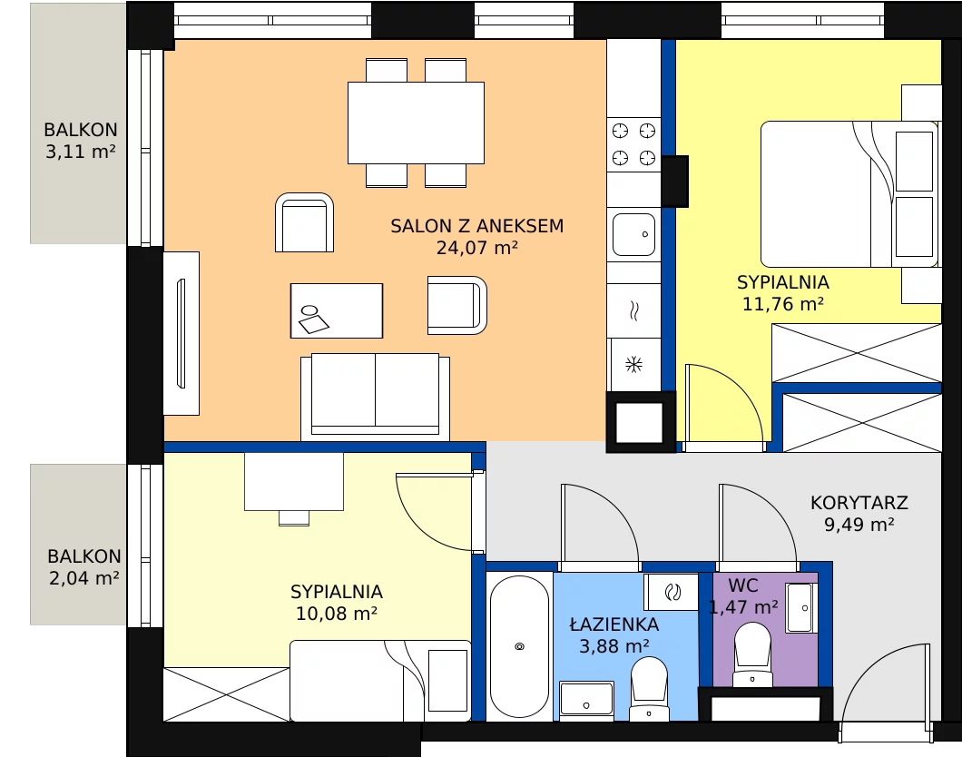 Zalety mieszkania 63.5 m², H33