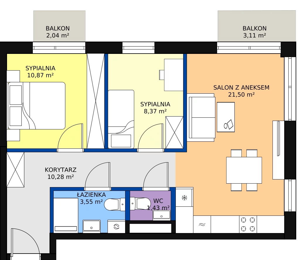 Zalety mieszkania 58.54 m², H38